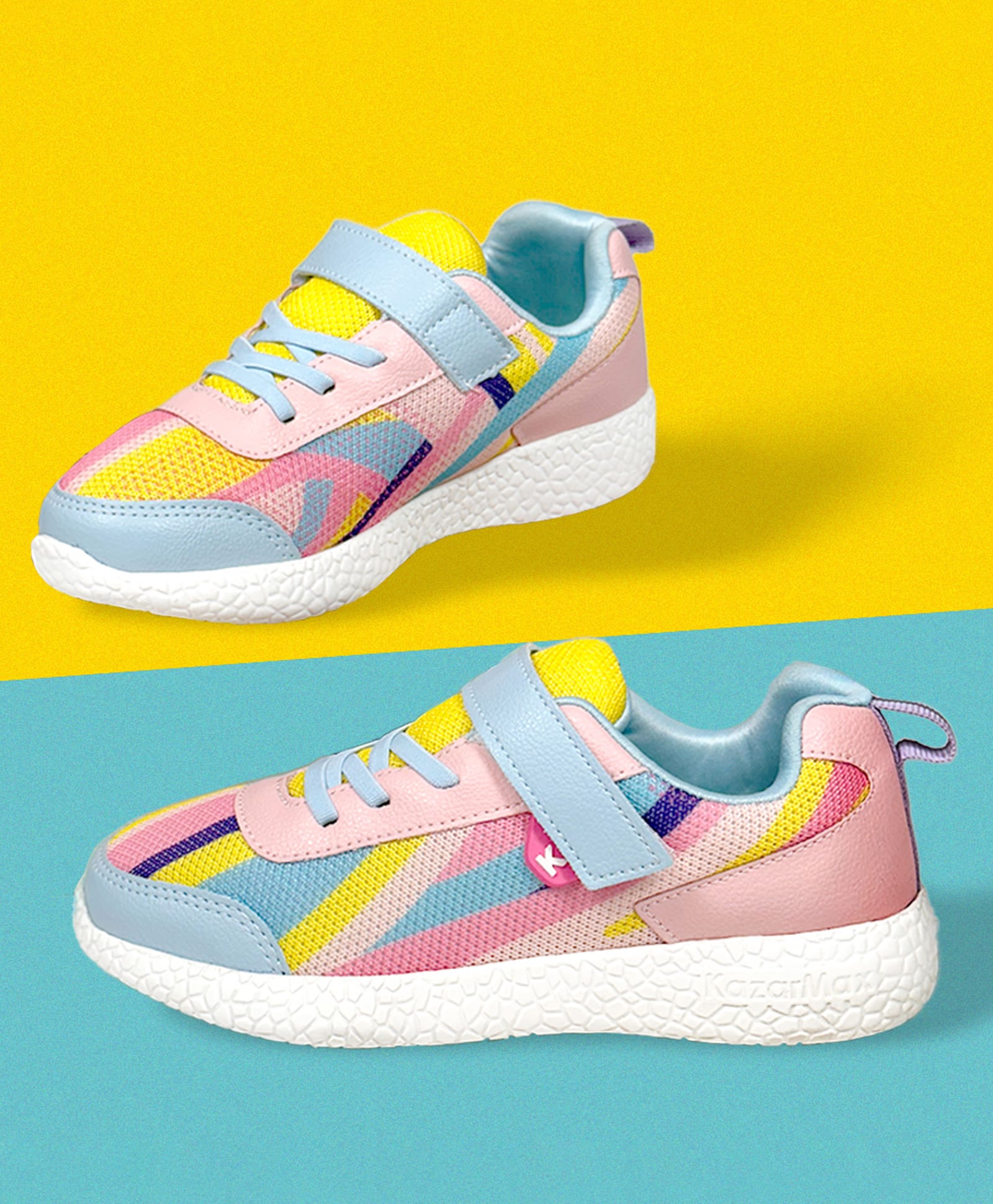KazarMax Velcro Closure Striped Designed Colour Blocked Sneakers - Peach-image-47