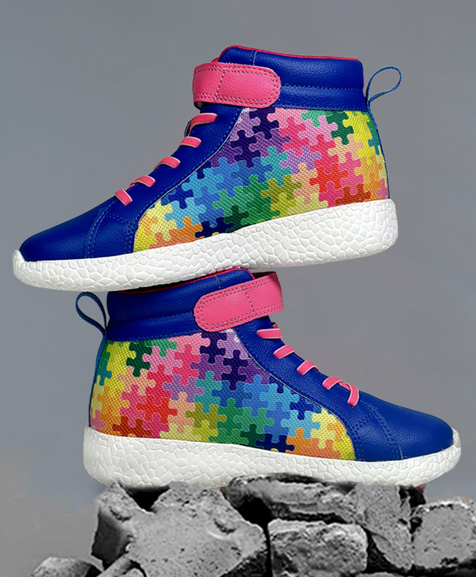 KazarMax Mesh Velcro Closure Puzzle Designed High Top Sneakers - Blue-image-26