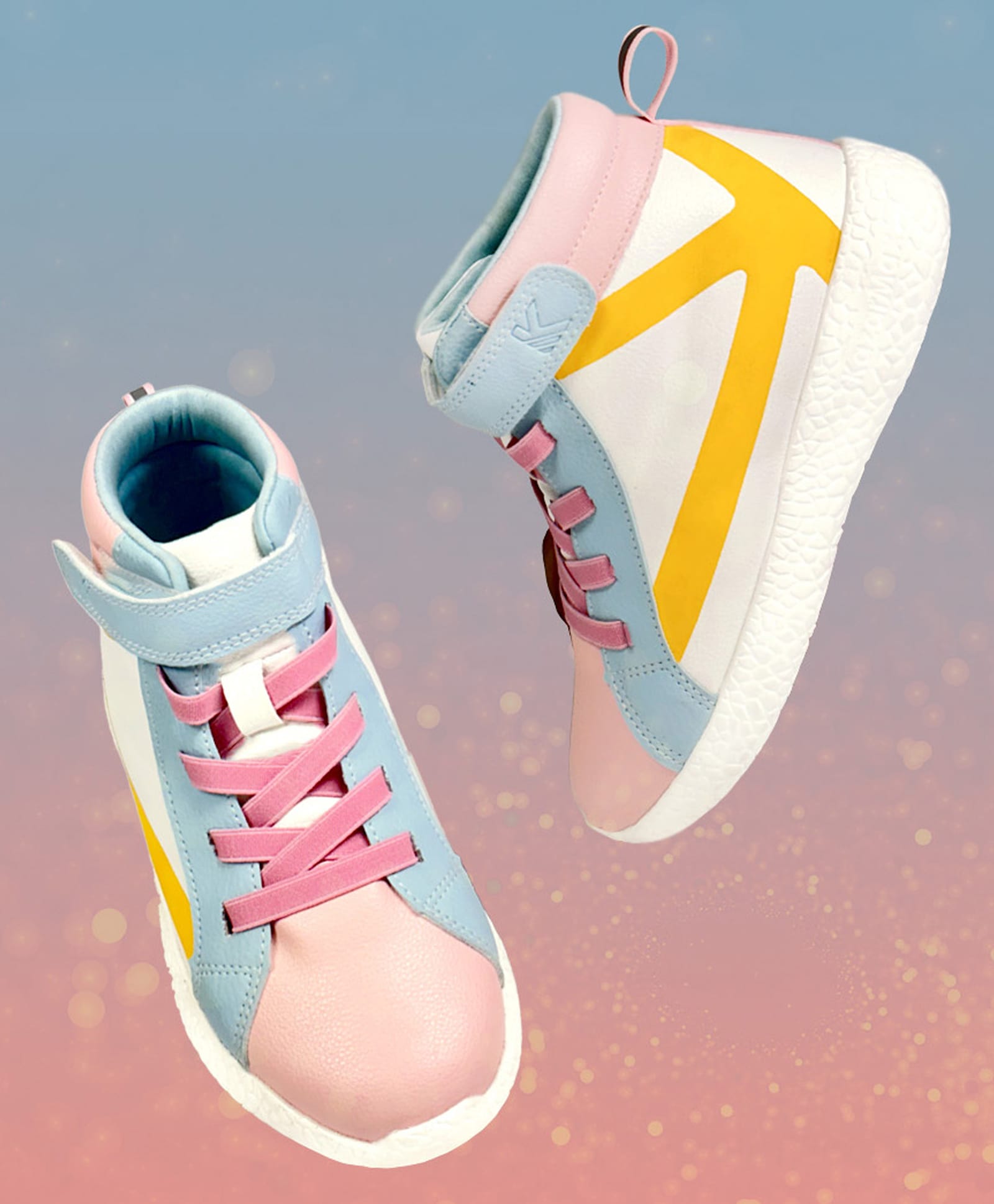 KazarMax Velcro Closure Striped Patterned Colour Blocked High Top Sneakers - White-image-34