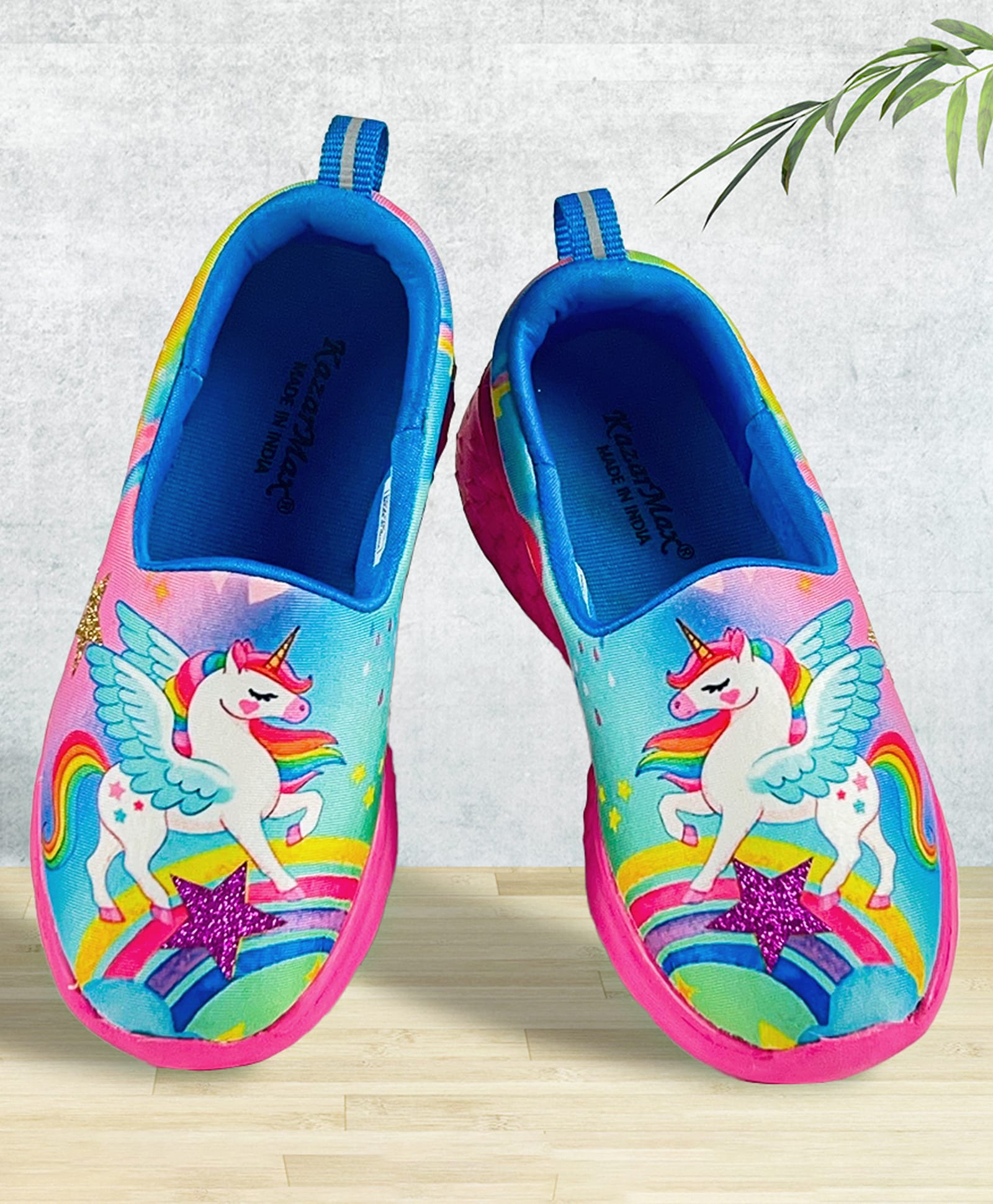 KazarMax Shimmery Star & Unicorn With Rainbow Slip On Shoes - Pink-image-32