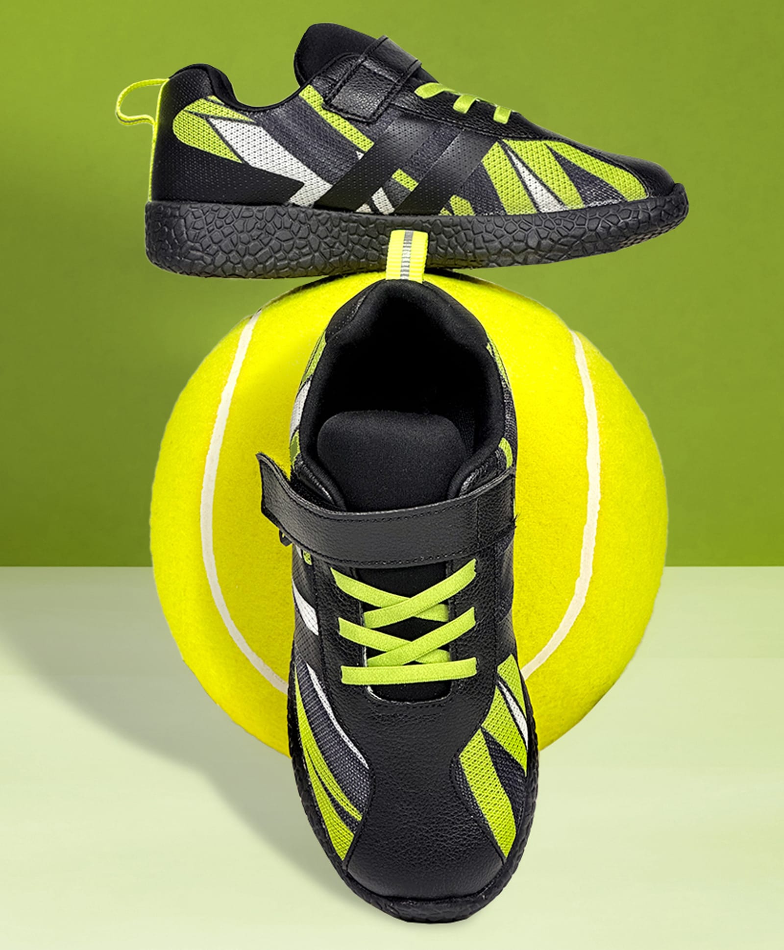 KazarMax Mesh Velcro Closure Sport Shoes - Black & Neon-image-39