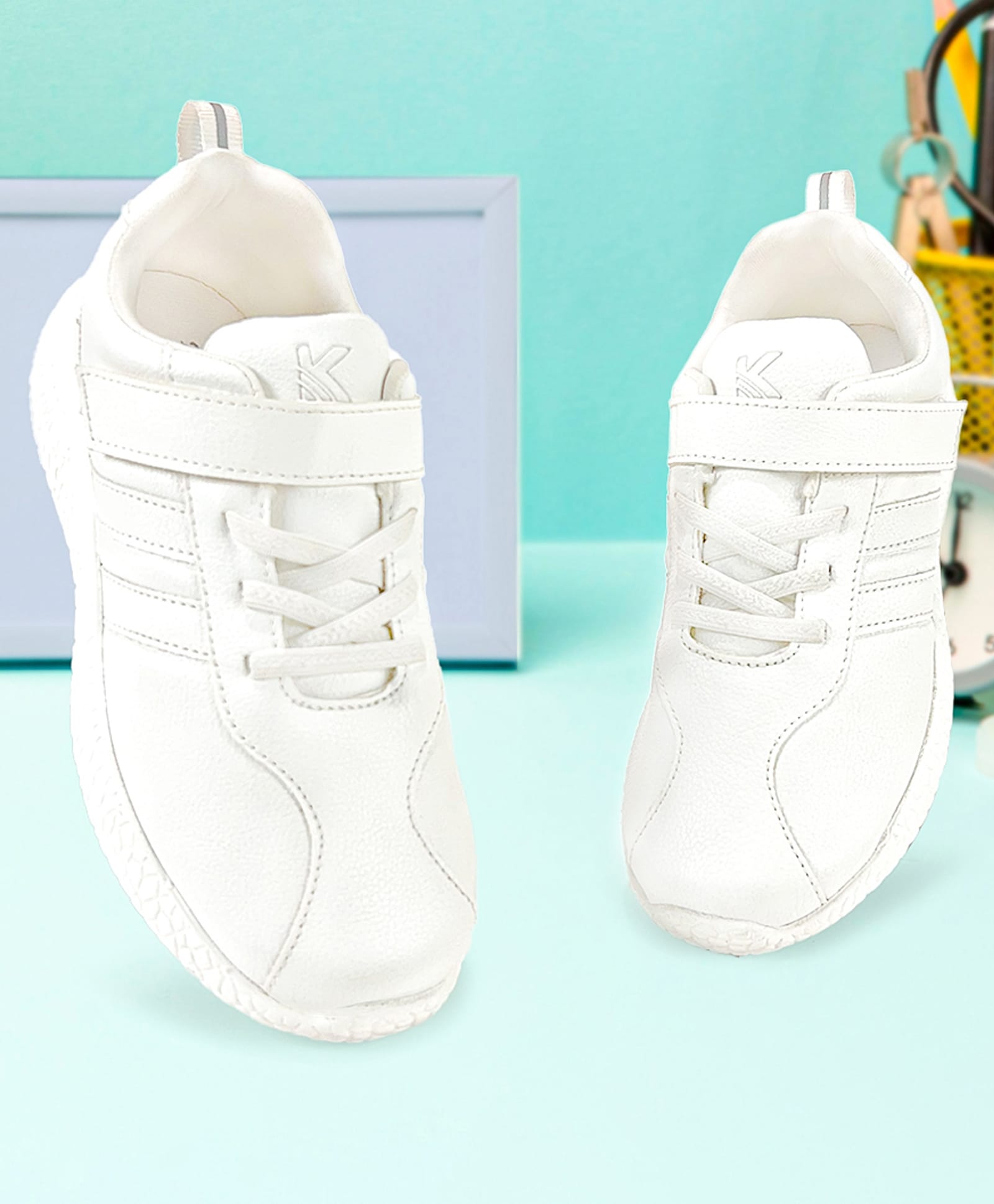 KazarMax Velcro Closure Solid School Shoes - White-picture-38