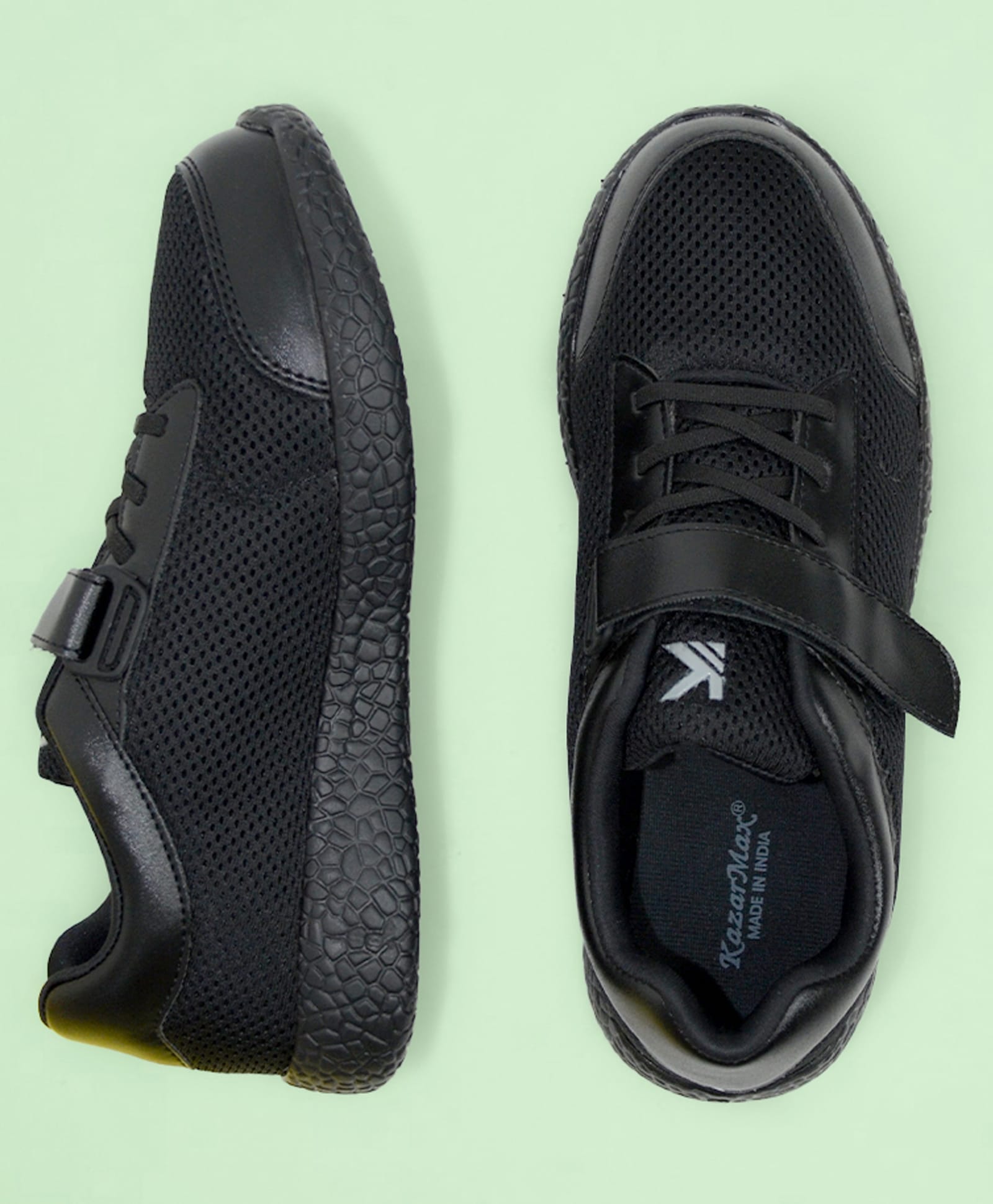 KazarMax Mesh Velcro Closure Solid School Shoes - Black-picture-19
