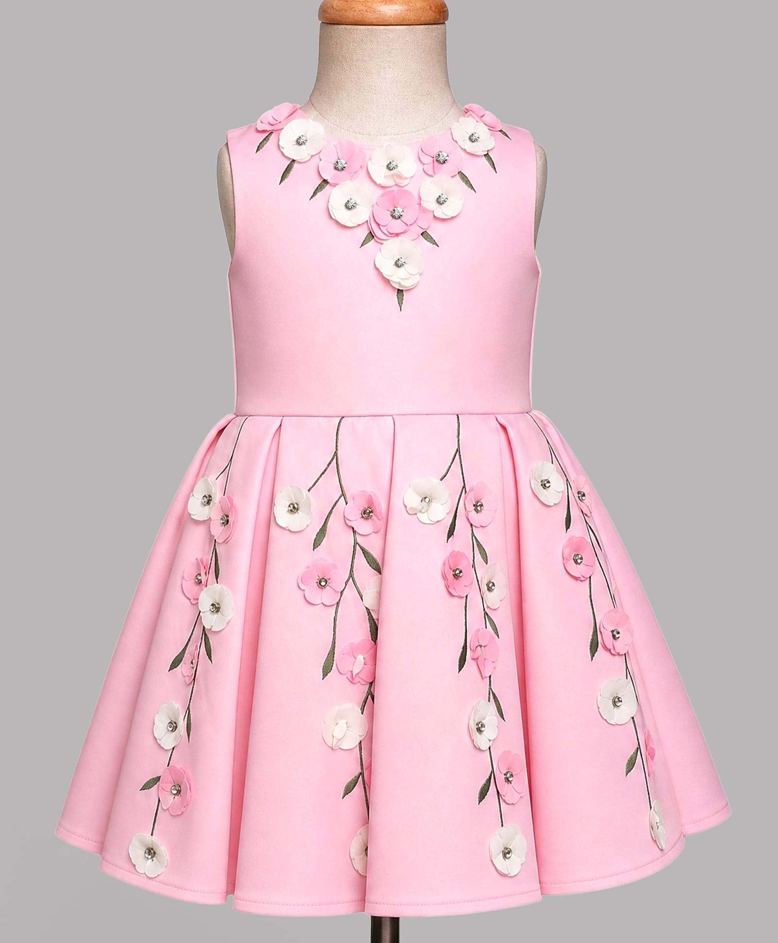 Enfance Satin Knit Sleeveless Flower Applique Flared Party Wear Dress - Pink-image-49