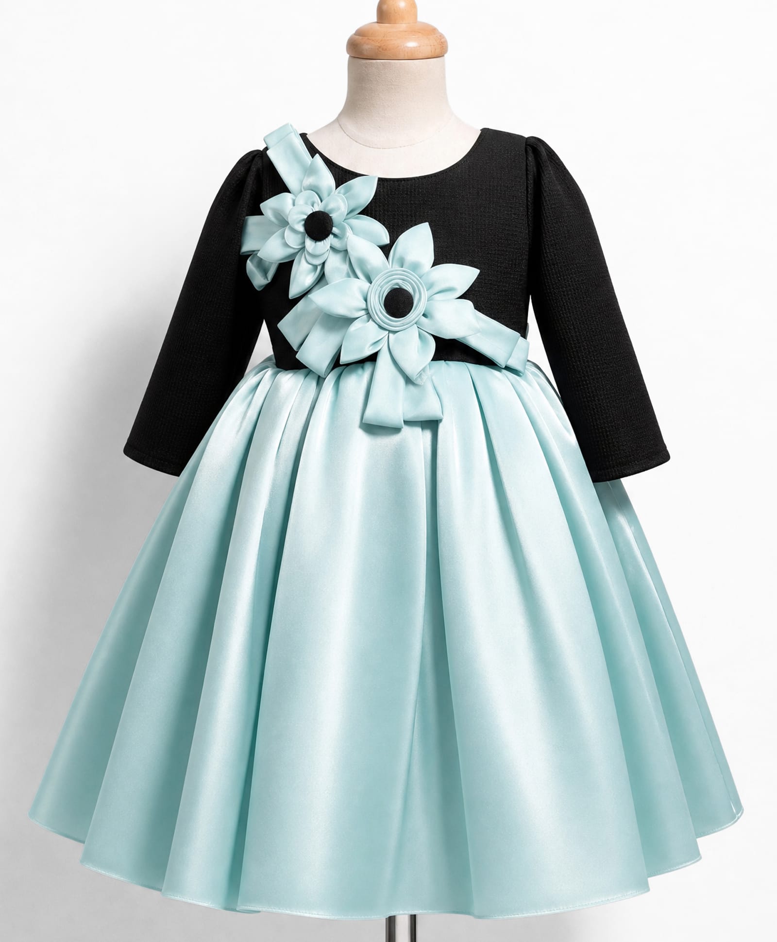 Enfance Cotton Mix Knit Full Sleeves With Floral Applique Dress - Aqua Blue-picture-5