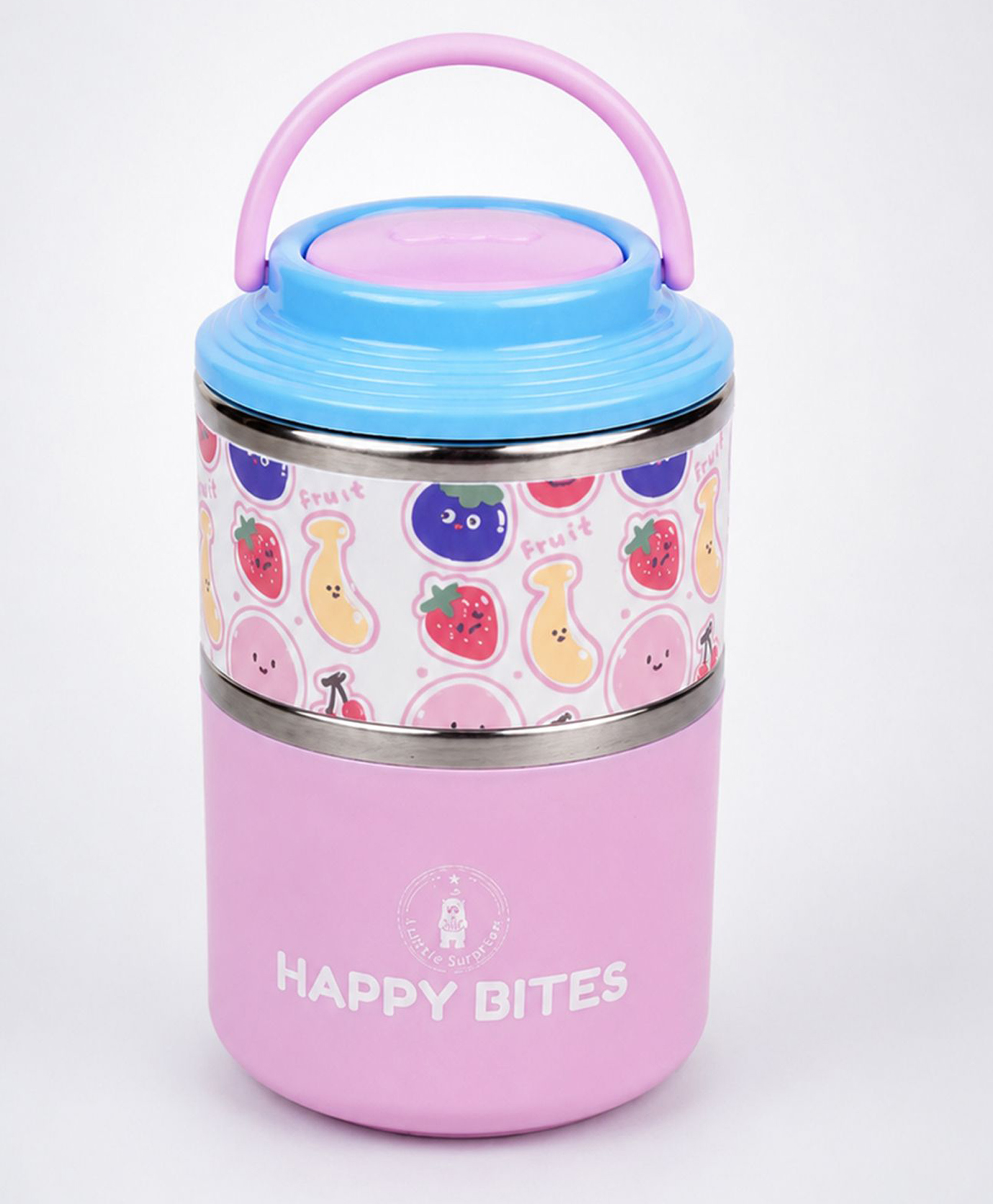 Little Surprise Box Fruity Happy Bites Double Decker Stainless Steel Lunch Box-Pink-image-39