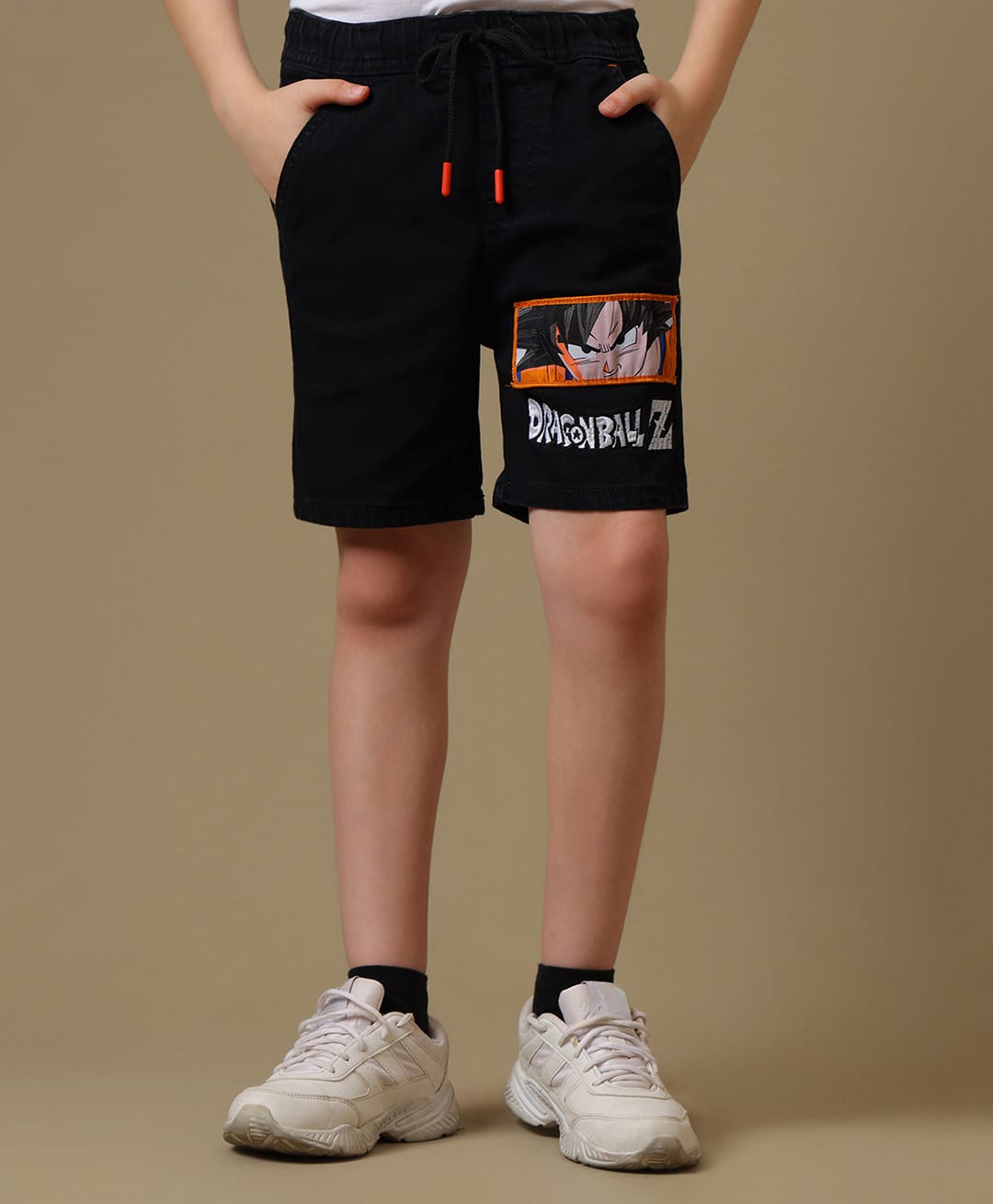 Kidsville Denim Knit Dragon Ball Z Featuring Goku Patch Detailed Shorts - Black-image-20