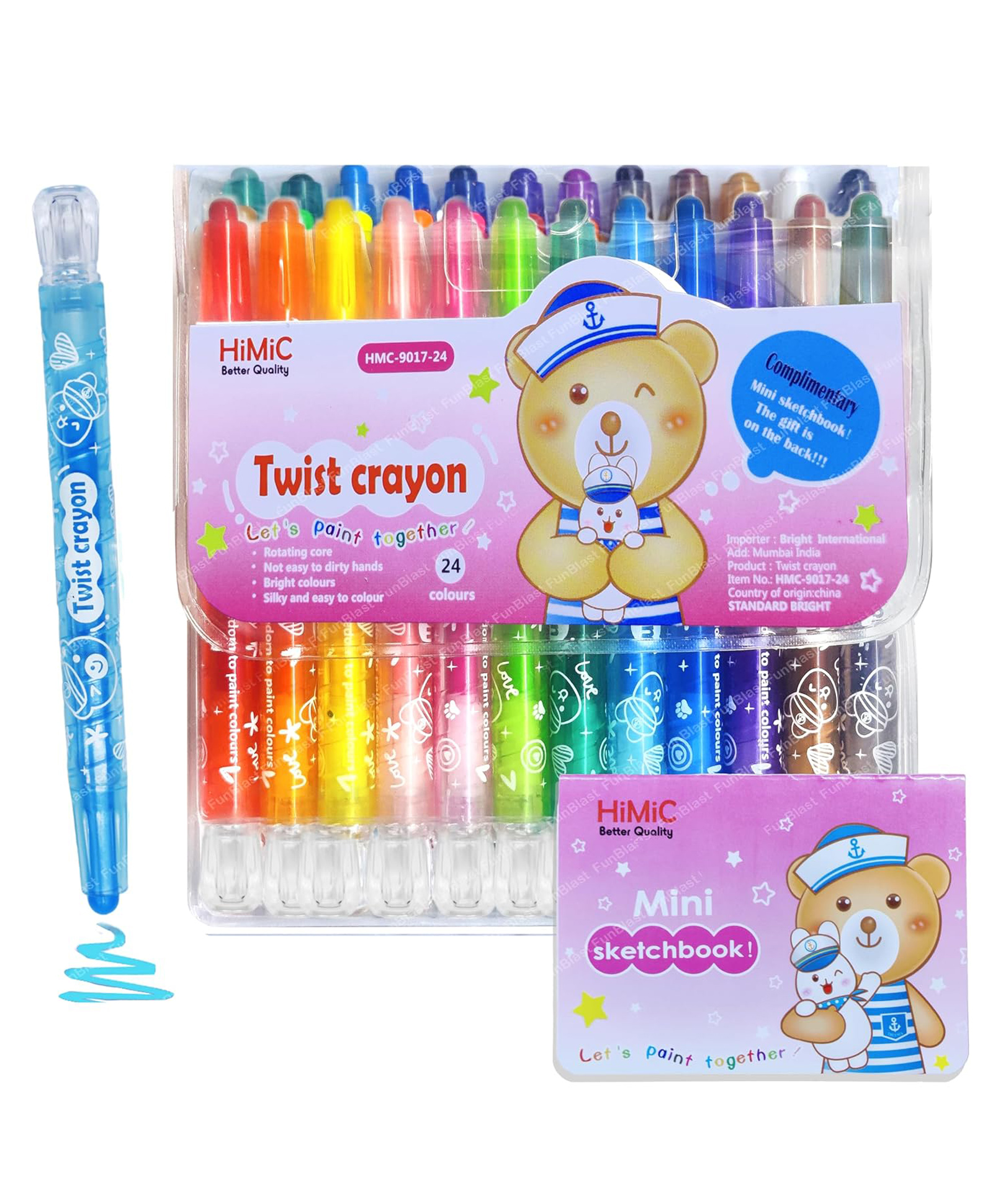 FunBlast Twist Crayons for Kids 24 Pcs Crayon Set with Coloring Book - Multicolor-picture-27