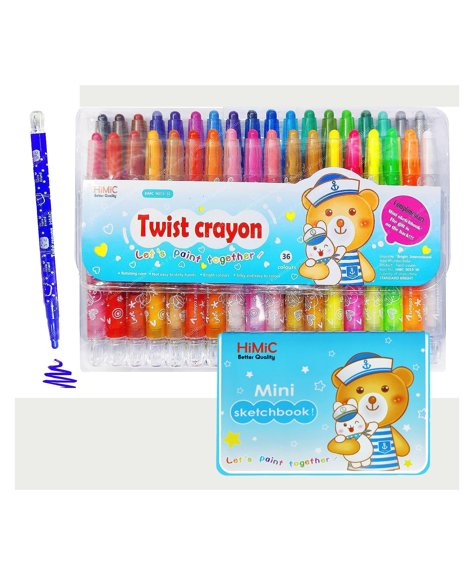 FunBlast Twist Crayons for Kids 36 Pcs Crayon Set with Coloring Book - Multicolor-picture-25