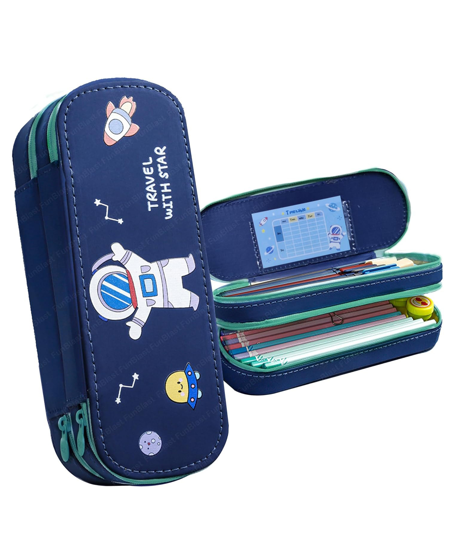 FunBlast Space Theme Multi Purpose Pencil Case for Kids - Blue-picture-12