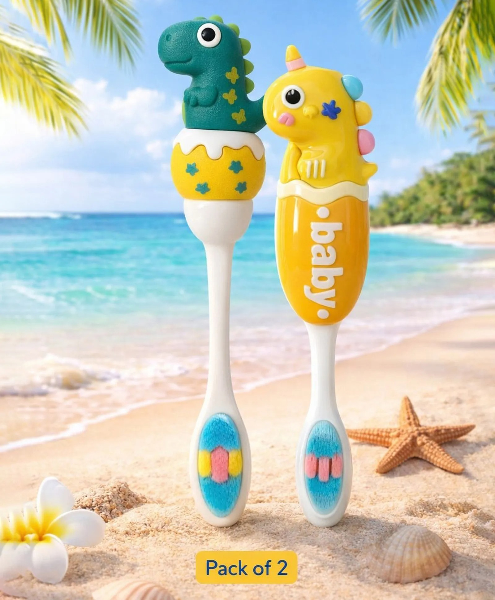 Ortis Kids Toothbrush with Soft Silicone Head - (Pack of 2) Green & Yellow-picture-9