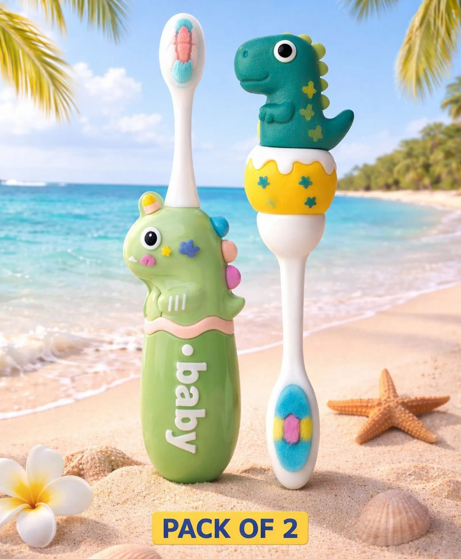 Ortis Kids Toothbrush with Soft Silicone Head - (Pack of 2) Green-picture-5