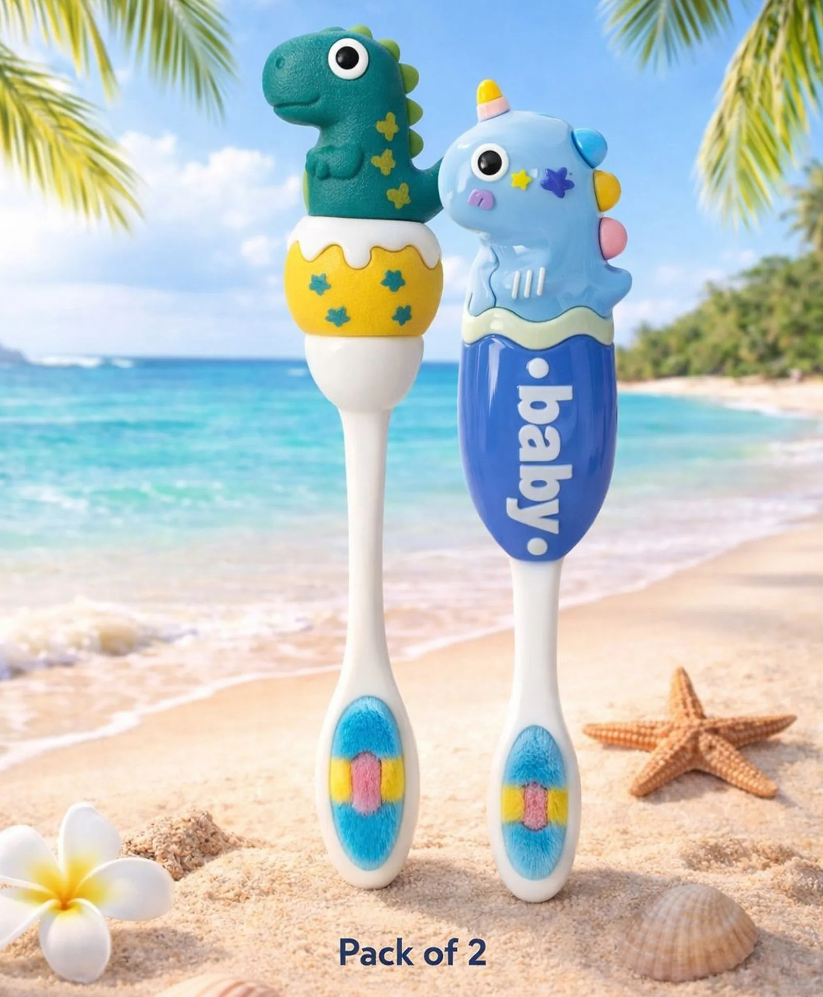Ortis Kids Toothbrush with Soft Silicone Head - (Pack of 2) Green & Blue-picture-6
