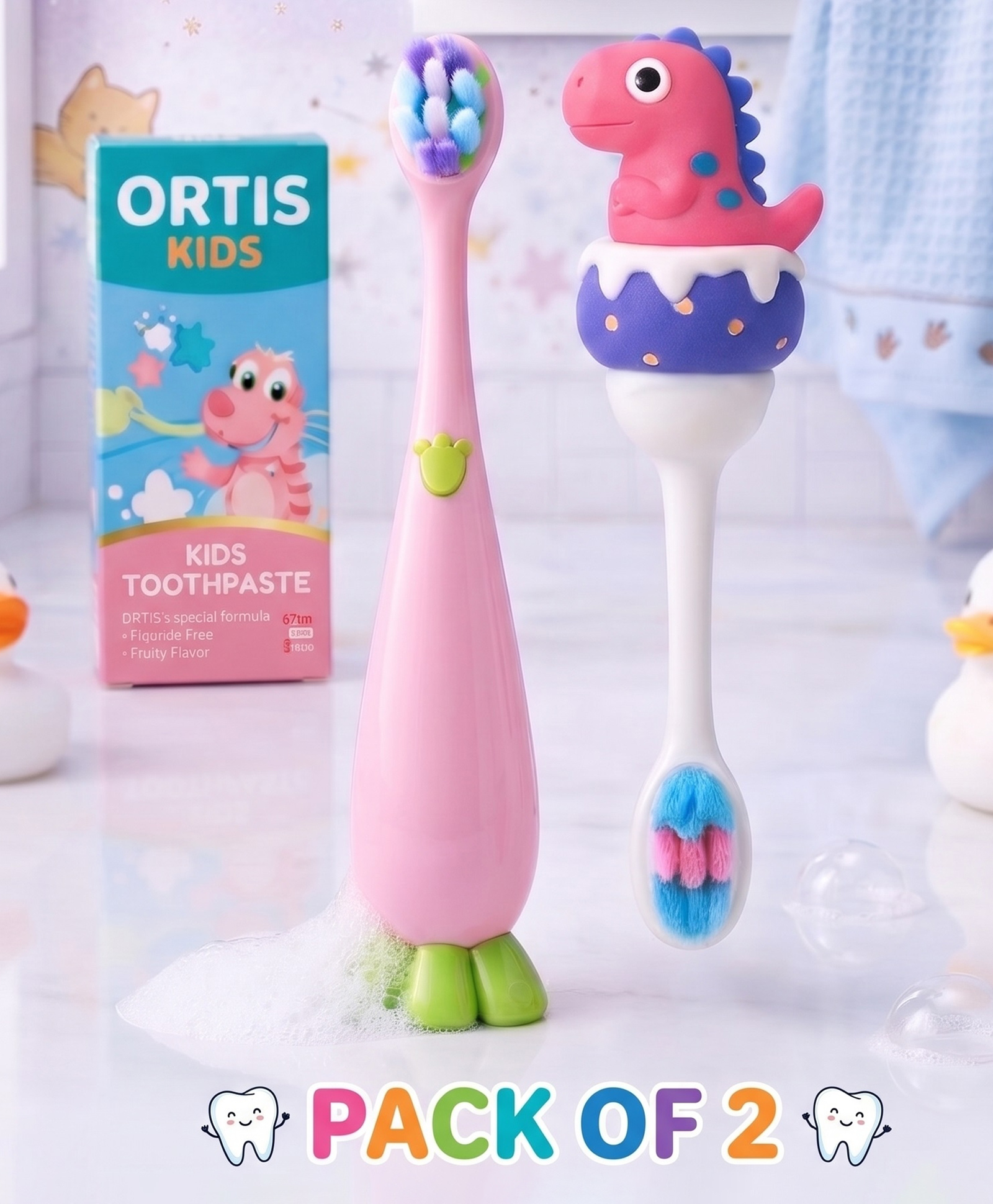 Ortis Kids Toothbrush with Soft Silicone Head - (Pack of 2) Pink-picture-27