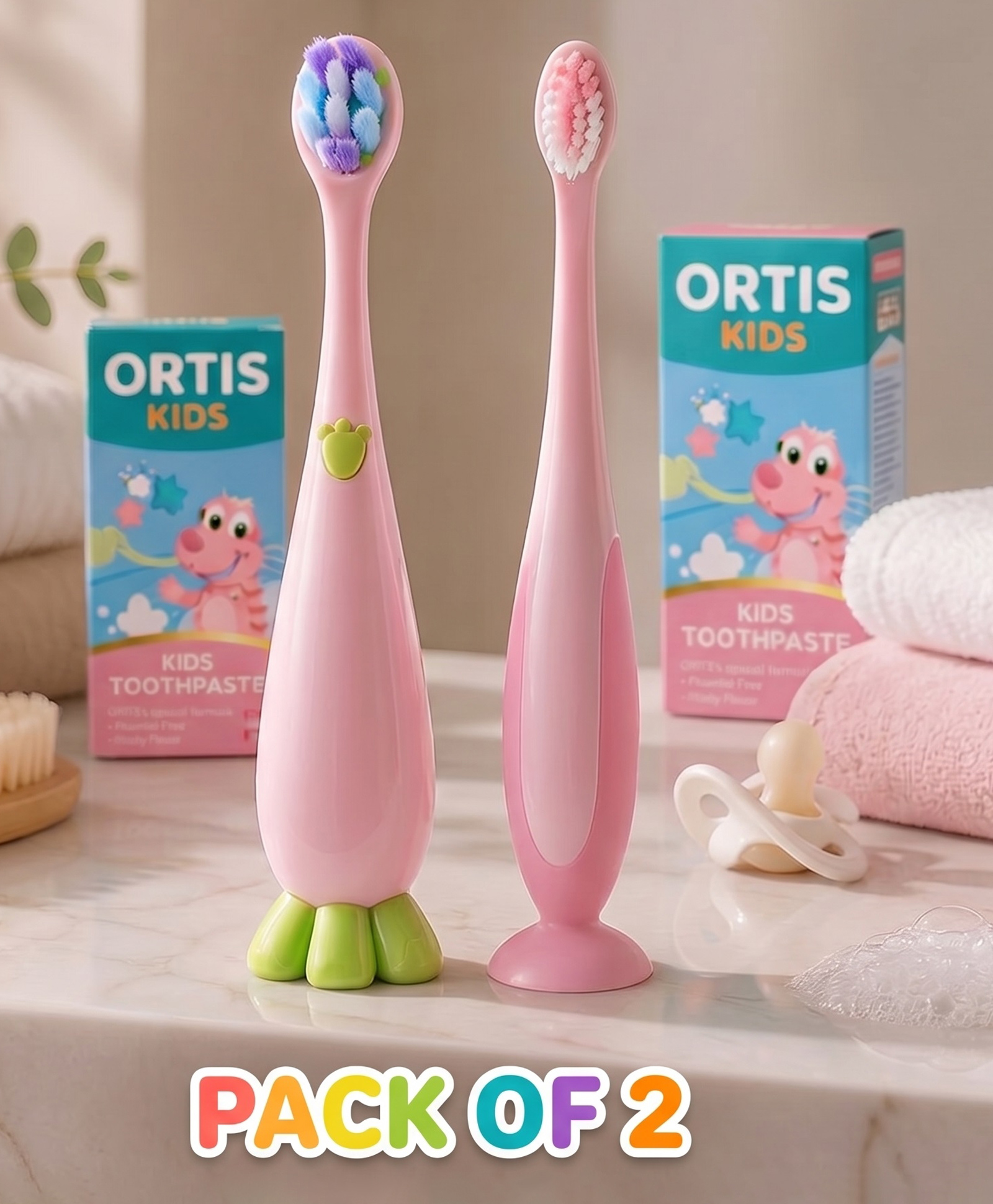 Ortis Kids Toothbrush with Soft Silicone Head - (Pack of 2) Pink-picture-33