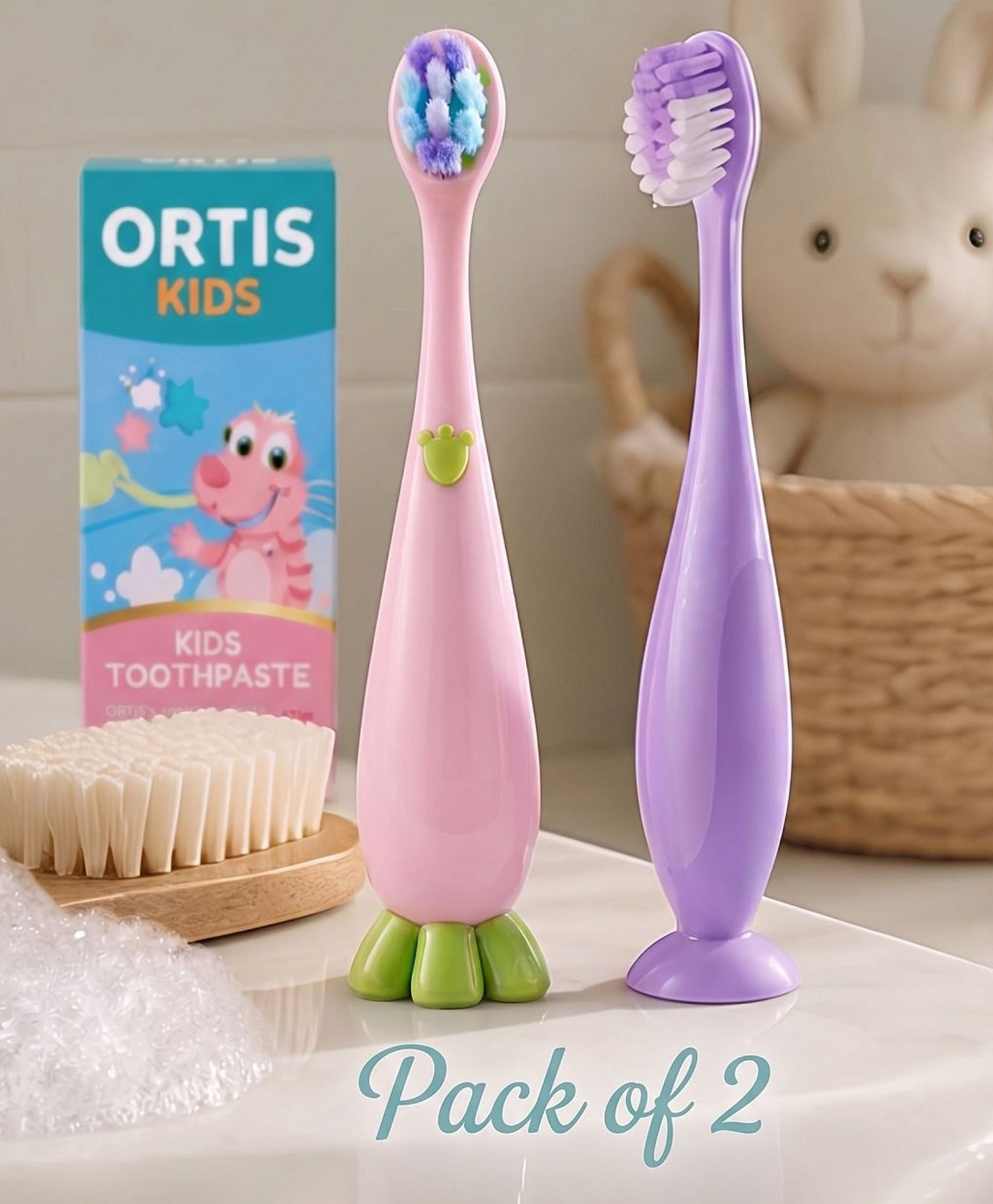 Ortis Kids Toothbrush with Soft Silicone Head - (Pack of 2) Pink & Purple-picture-30