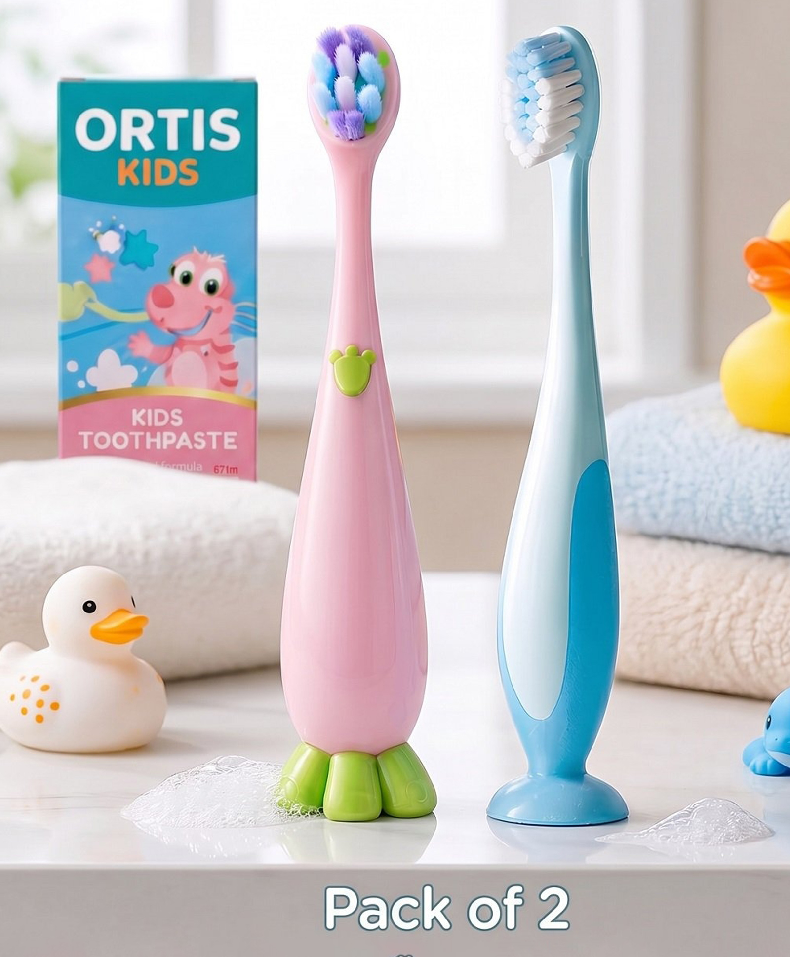 Ortis Kids Toothbrush with Soft Silicone Head - (Pack of 2) Pink & Blue-picture-31