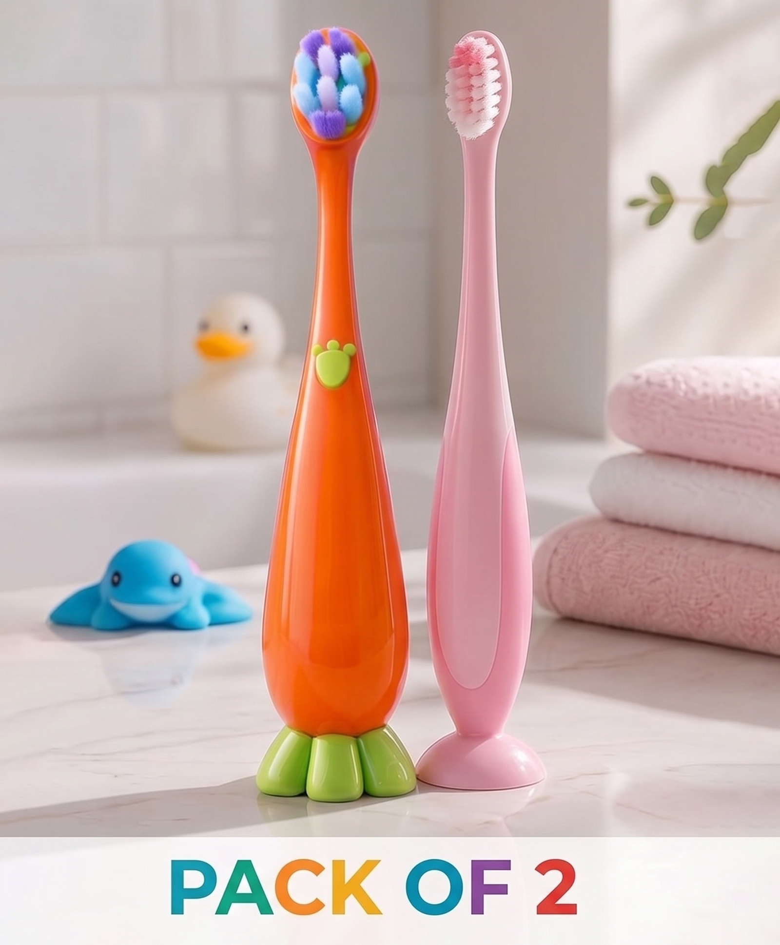 Ortis Kids Toothbrush with Soft Silicone Head - (Pack of 2) Orange & Pink-picture-23