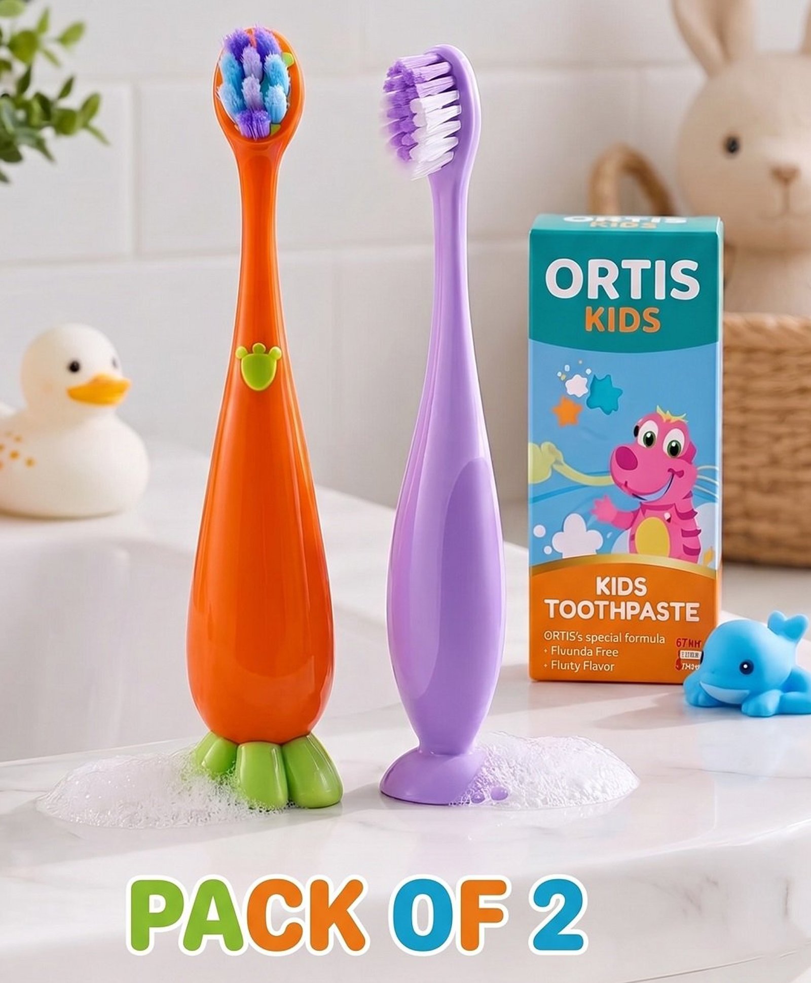 Ortis Kids Toothbrush with Soft Silicone Head - (Pack of 2) Orange & Purple-picture-39
