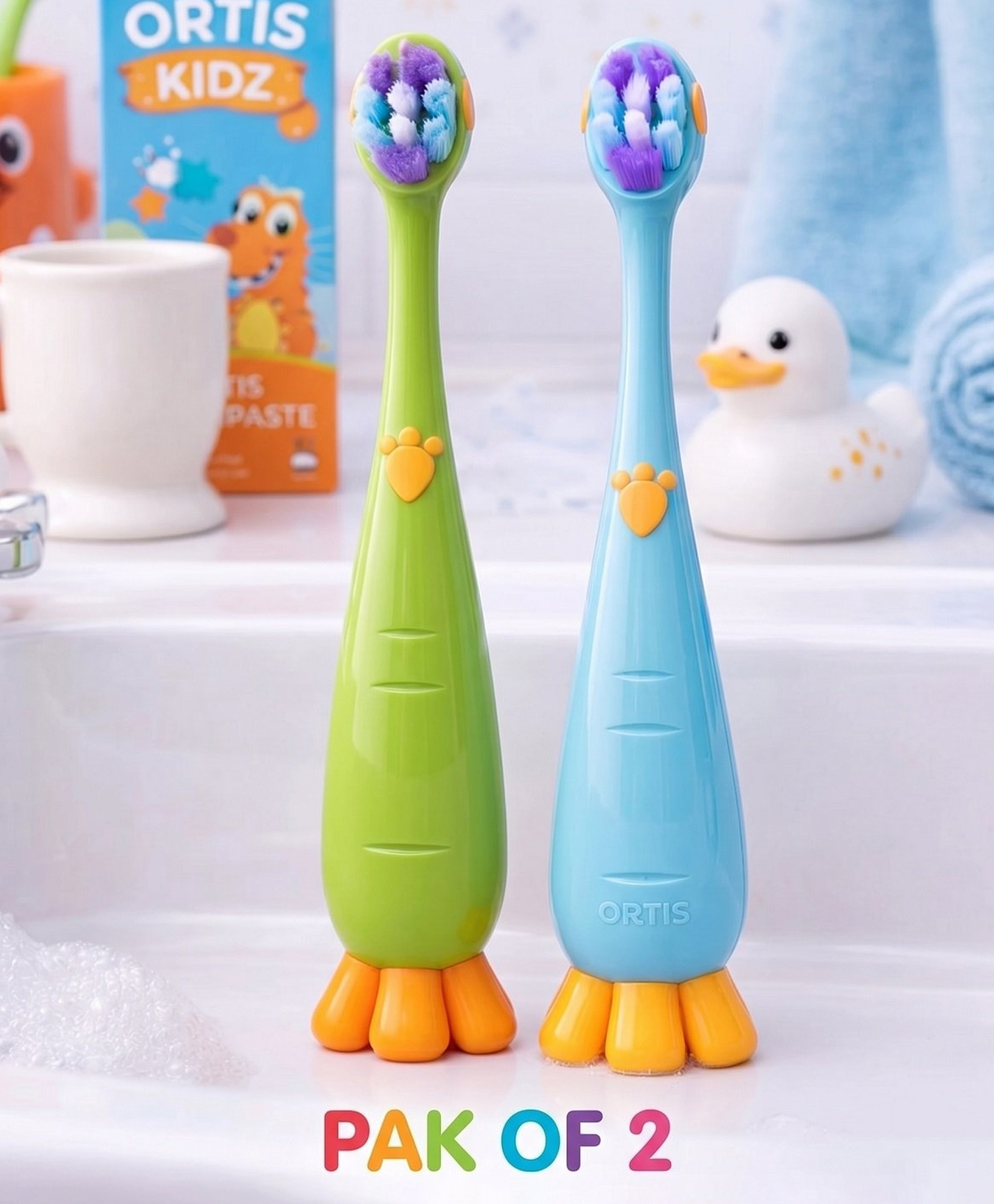 Ortis Kids Toothbrush with Soft Silicone Head - (Pack of 2) Green & Blue-picture-35