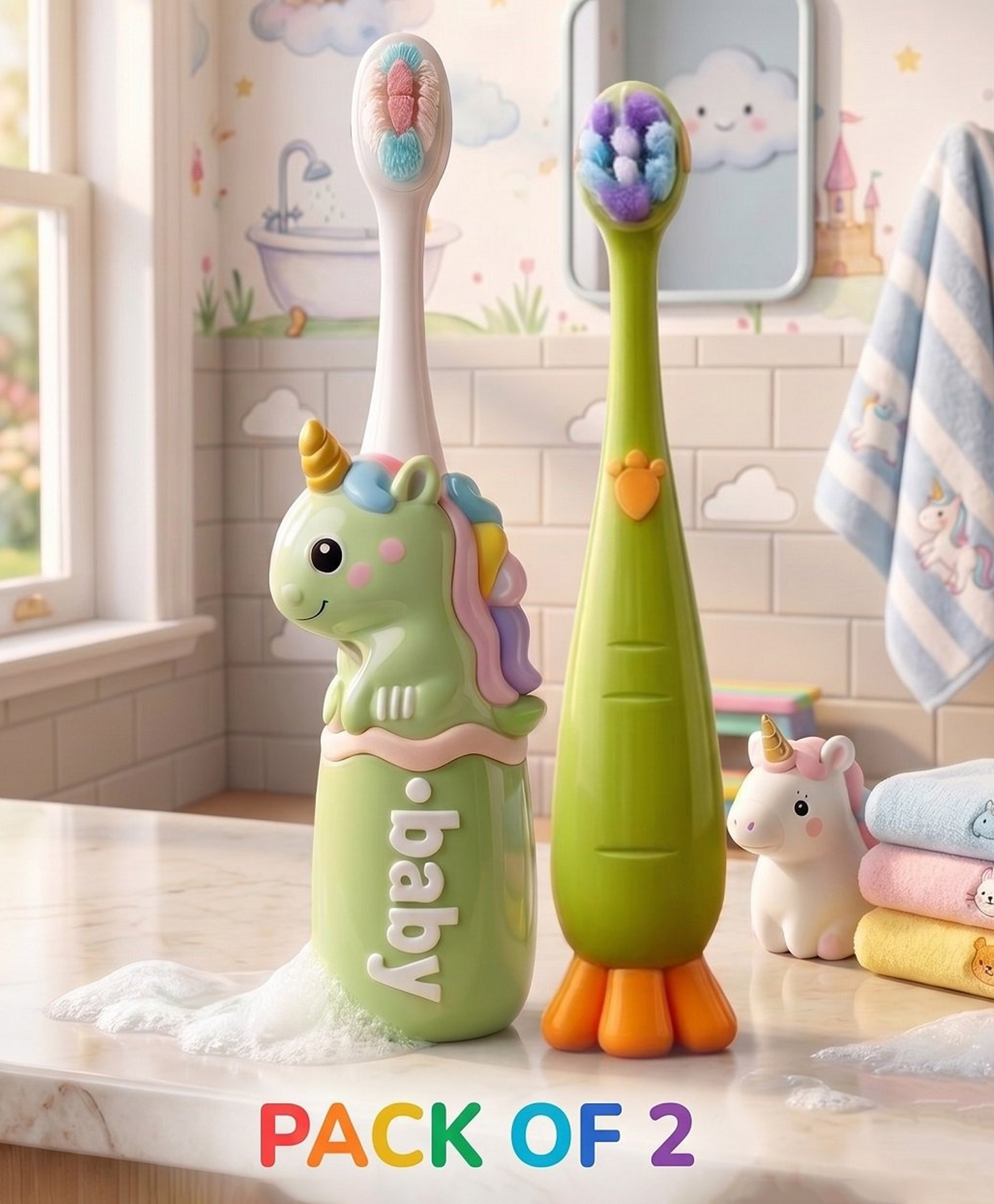 Ortis Kids Toothbrush with Soft Silicone Head - (Pack of 2) Green-picture-33