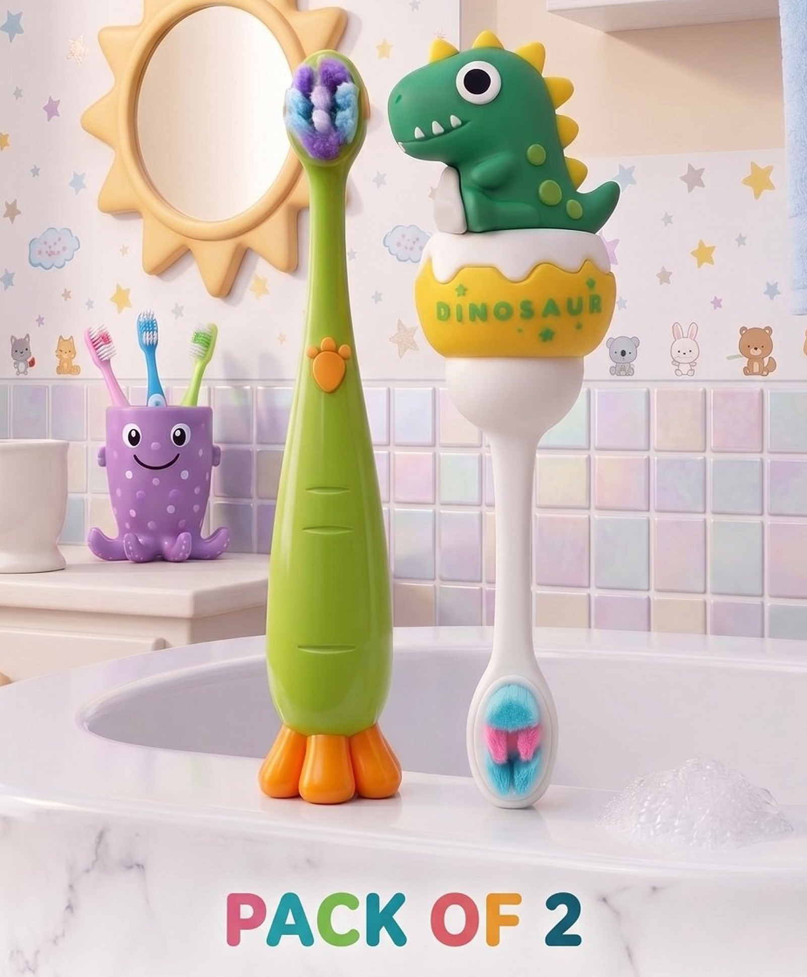 Ortis Kids Toothbrush with Soft Silicone Head - (Pack of 2) Green-picture-48