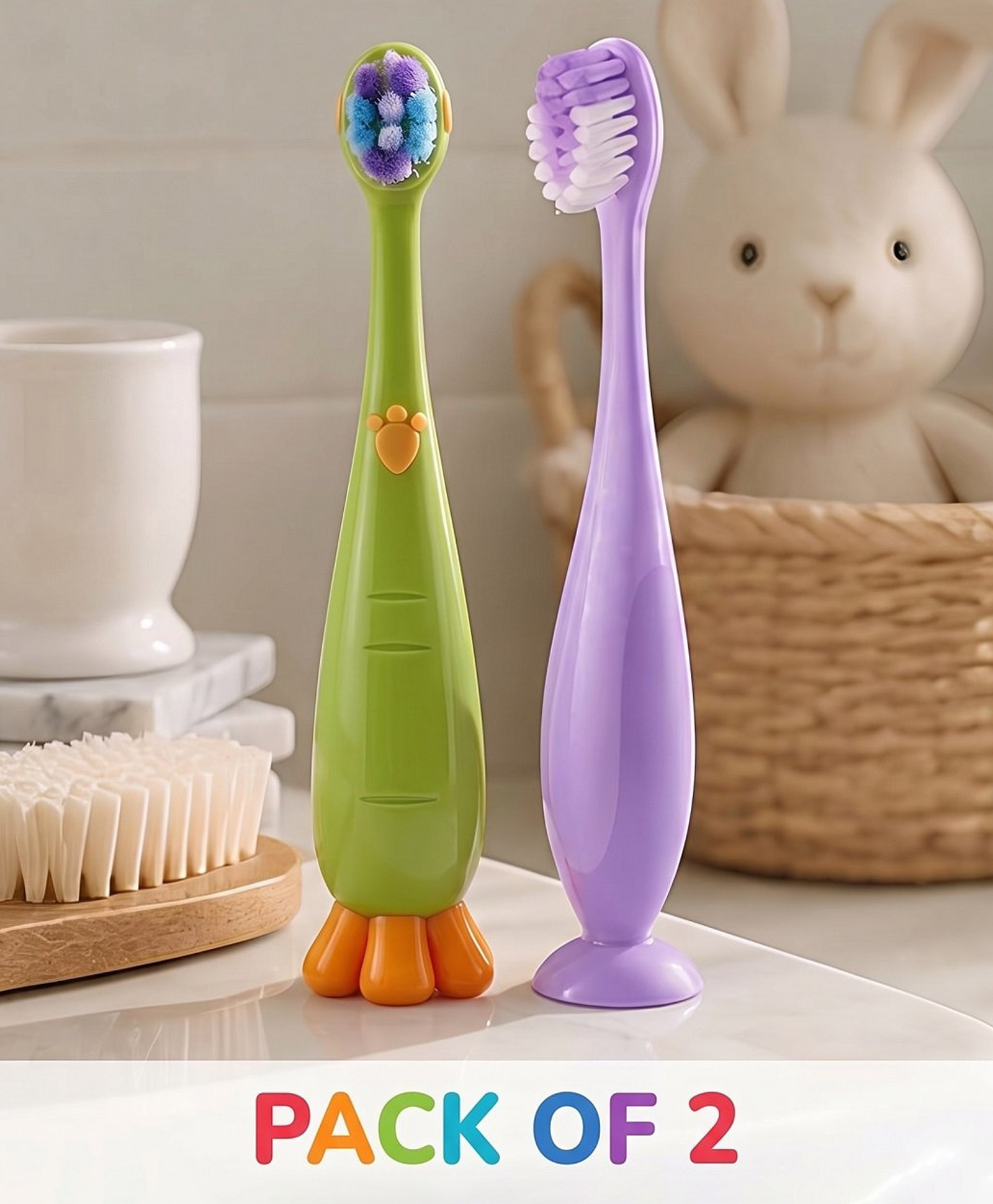Ortis Kids Toothbrush with Soft Silicone Head - (Pack of 2) Green & purple-picture-41
