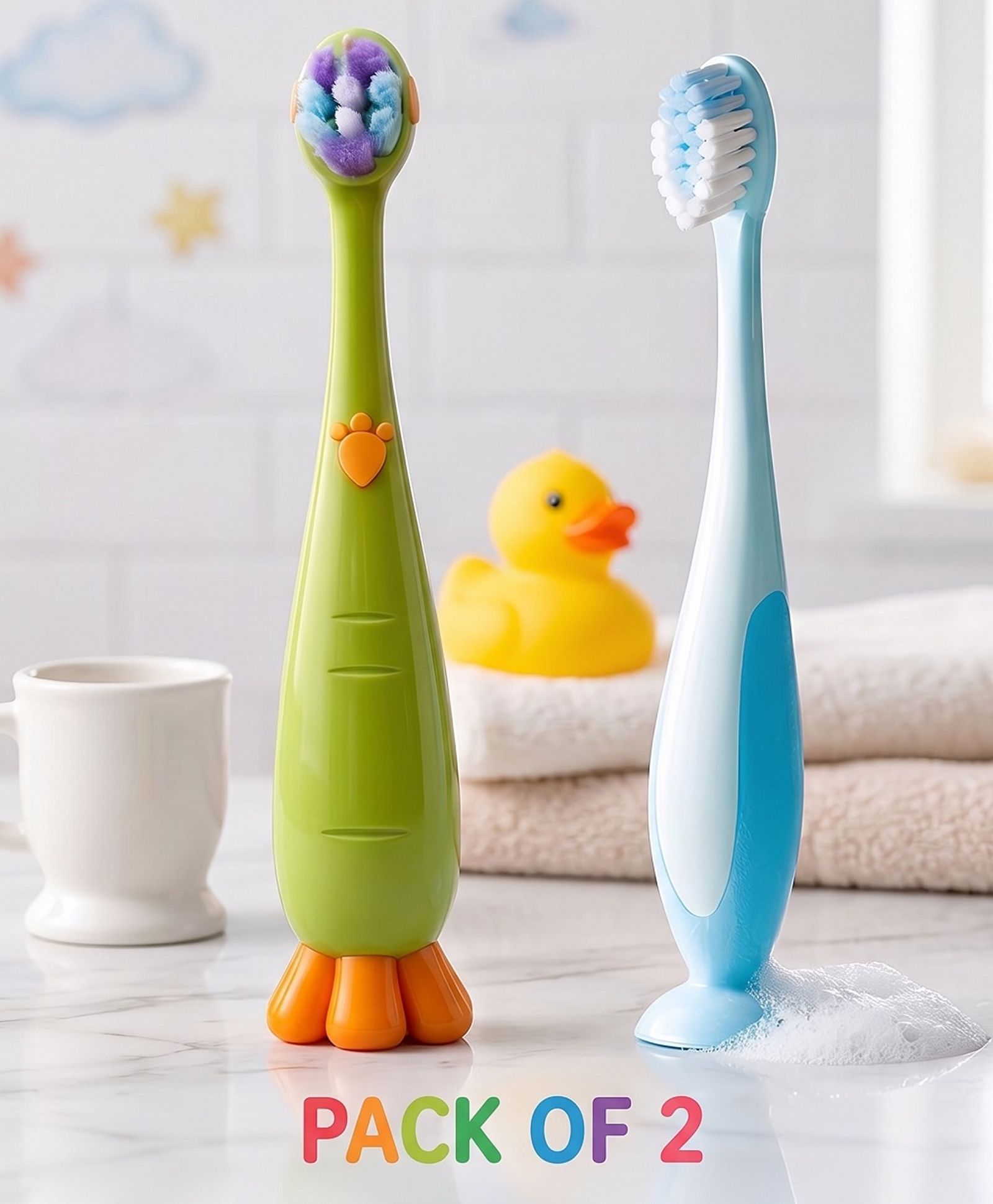 Ortis Kids Toothbrush with Soft Silicone Head - (Pack of 2) Green & Blue-image-28