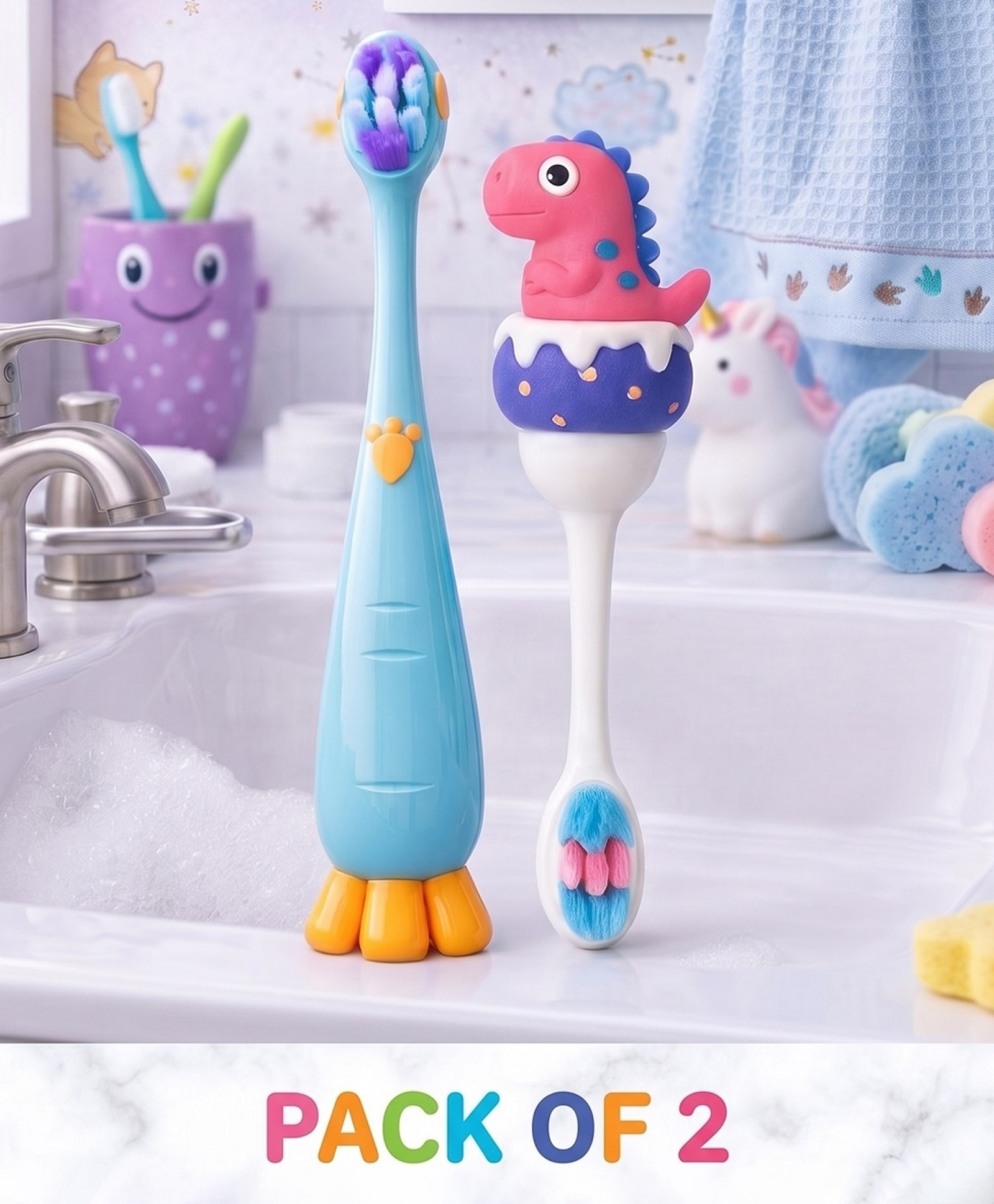 Ortis Kids Toothbrush with Soft Silicone Head - (Pack of 2) Blue & Pink-picture-38