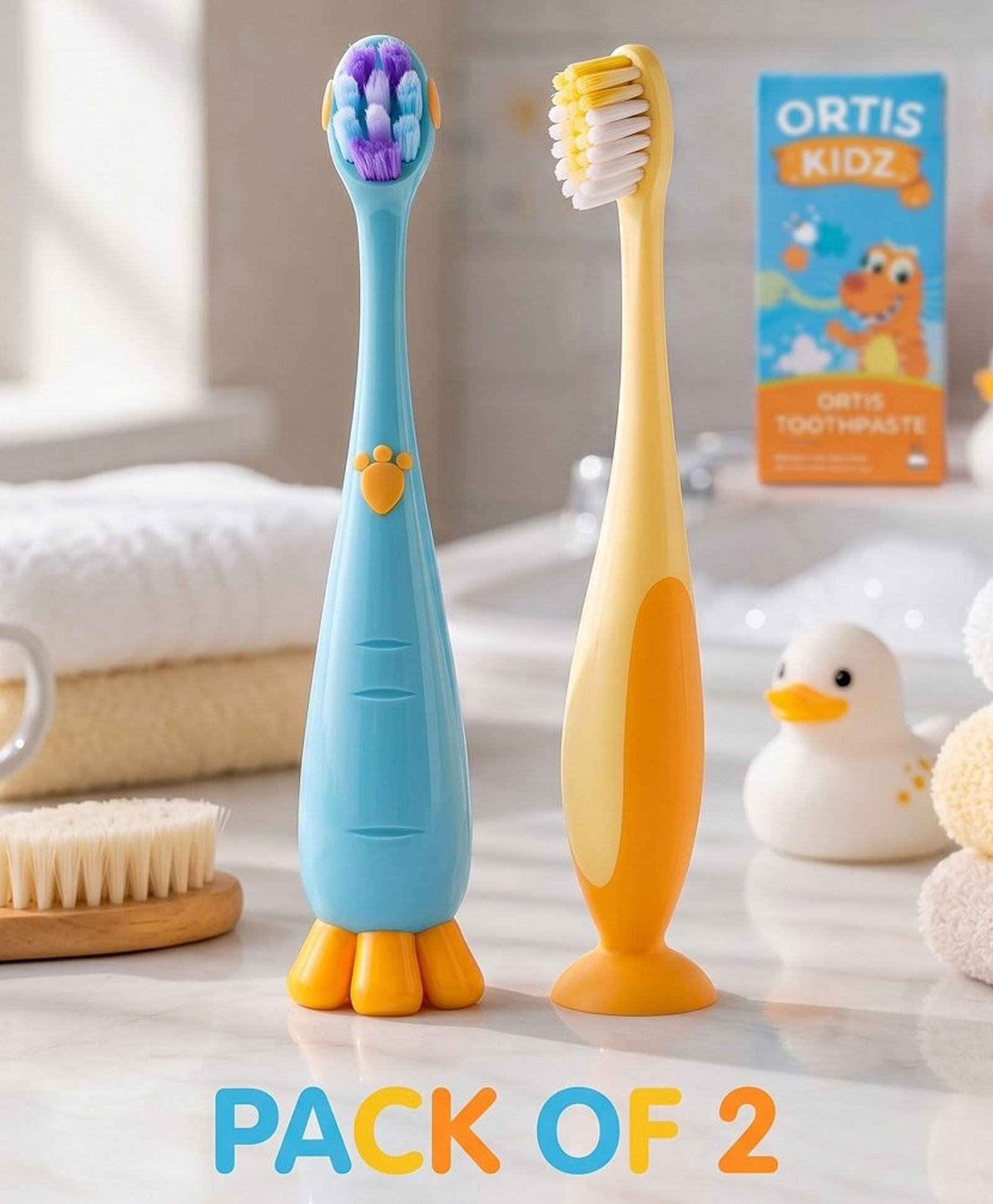 Ortis Kids Toothbrush with Soft Silicone Head - (Pack of 2) Blue & Yellow-picture-43