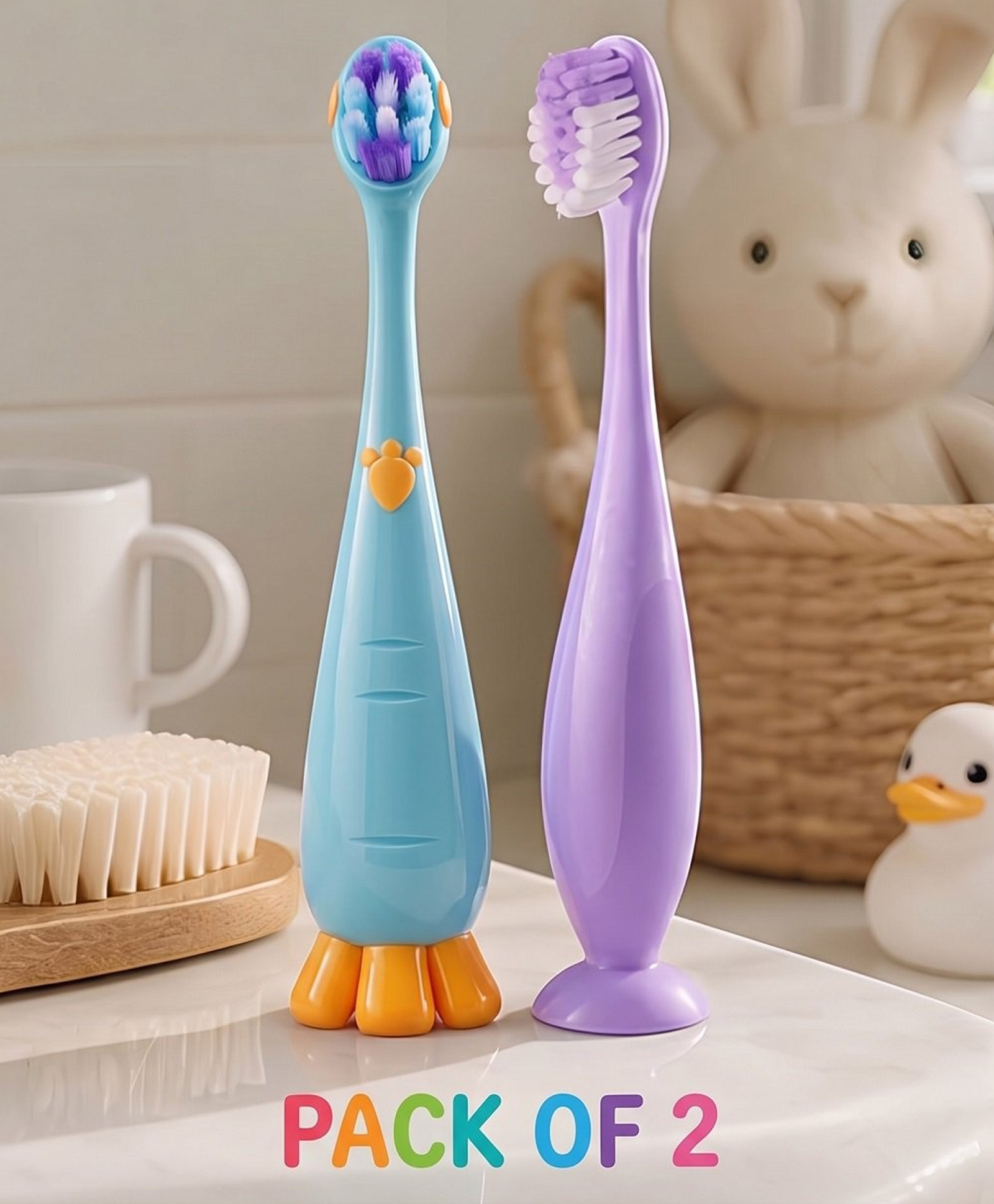 Ortis Kids Toothbrush with Soft Silicone Head - (Pack of 2) Blue & Purple-picture-46