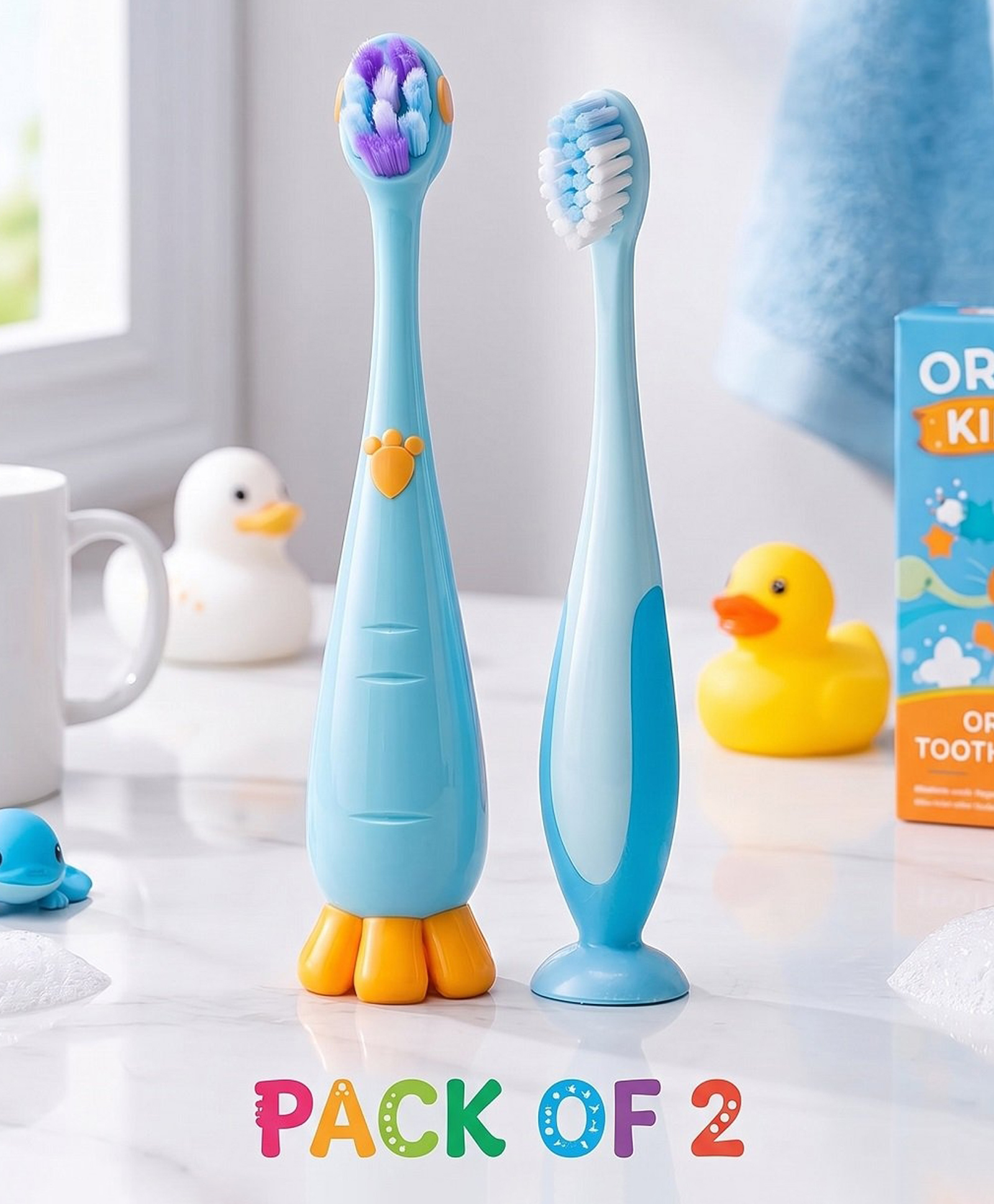 Ortis Kids Toothbrush with Soft Silicone Head - (Pack of 2) Blue-picture-7