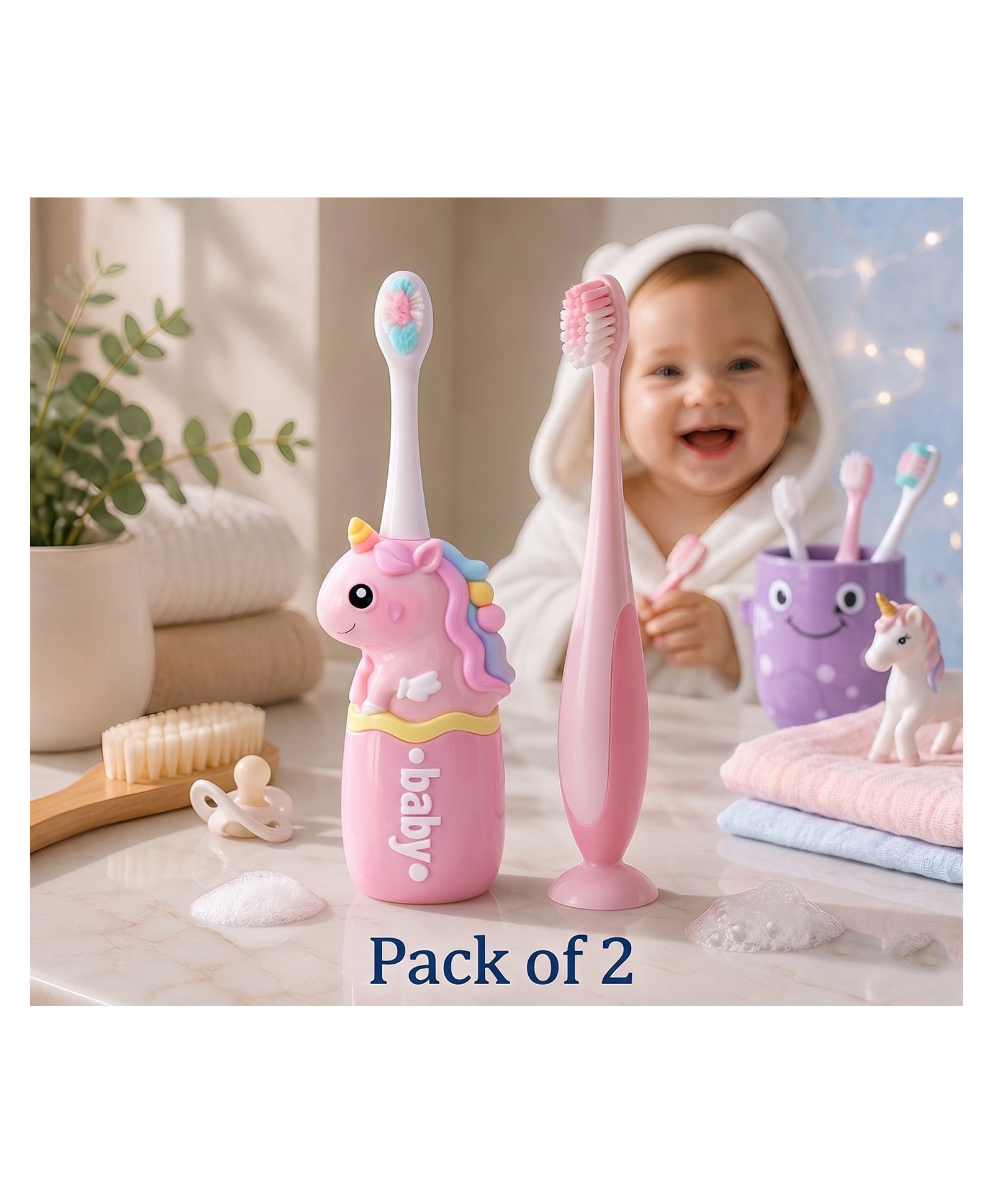 Ortis Kids Toothbrush with Soft Silicone Head - (Pack of 2) Pink-picture-20