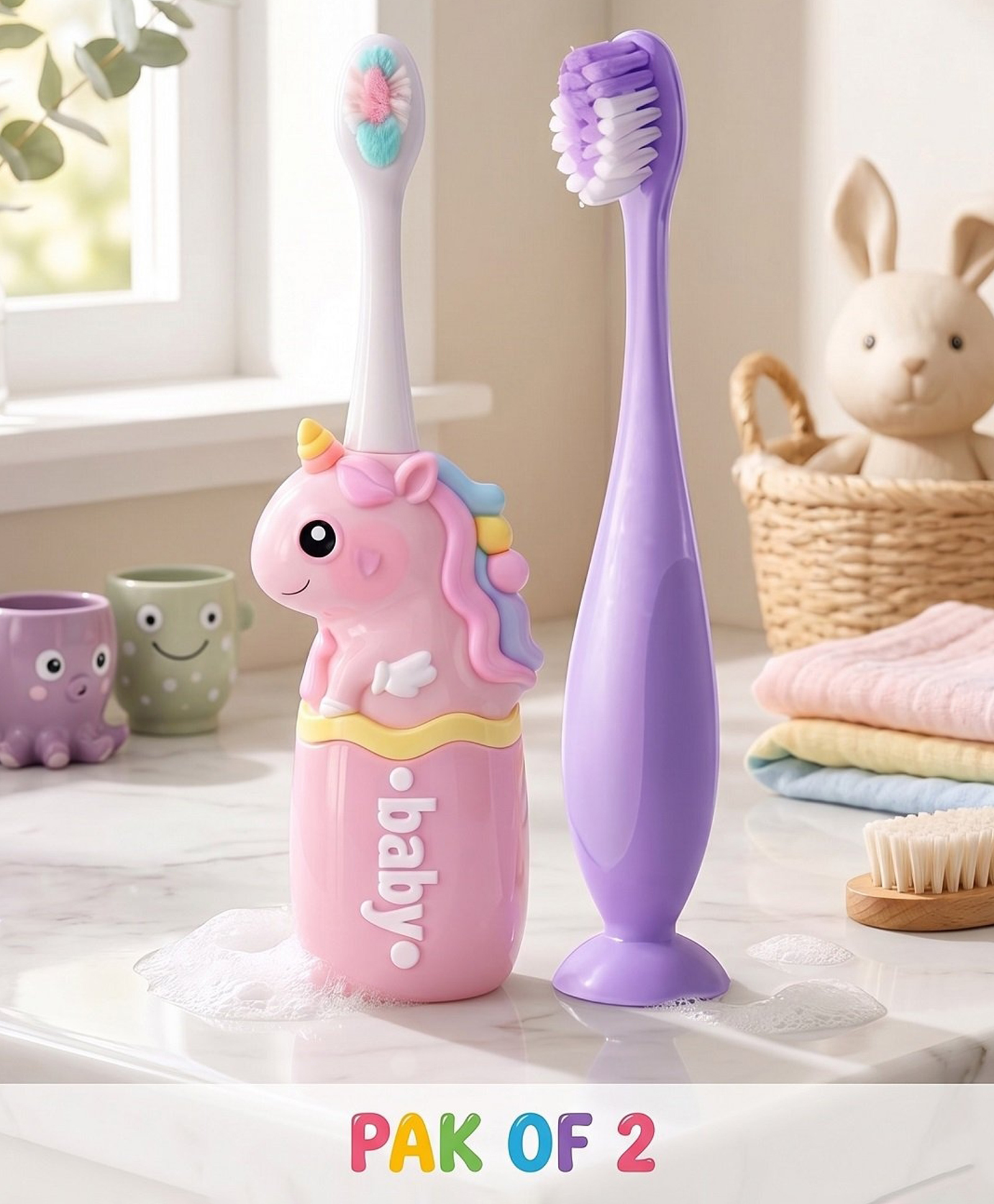 Ortis Kids Toothbrush with Soft Silicone Head - (Pack of 2) Pink & Purple-picture-22