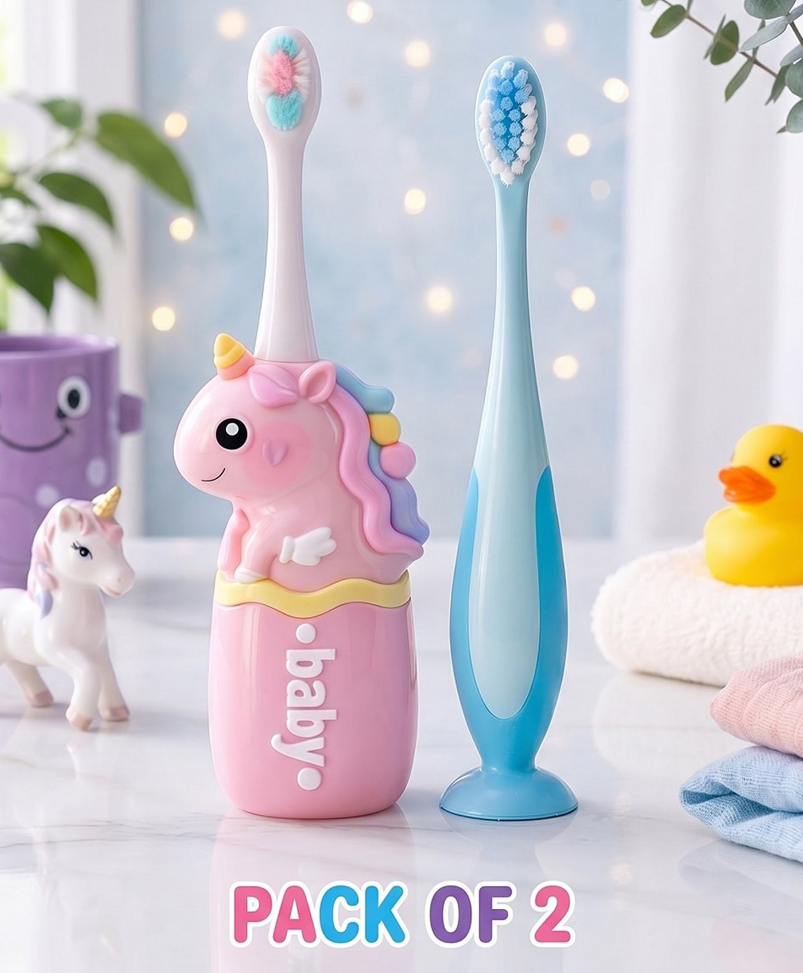 Ortis Kids Toothbrush with Soft Silicone Head - (Pack of 2) Pink & Blue-picture-31