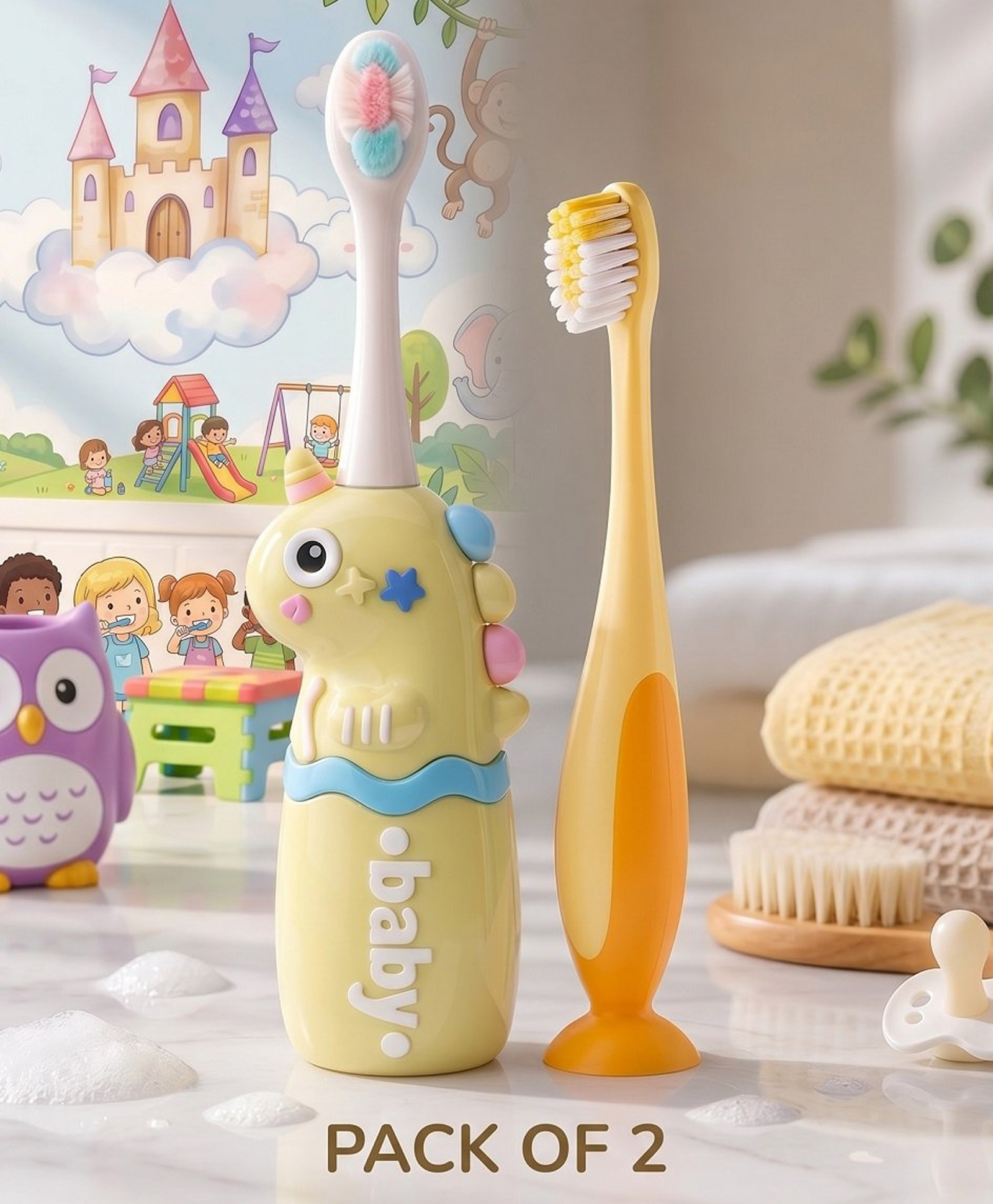 Ortis Kids Toothbrush with Soft Silicone Head - (Pack of 2) Yellow-picture-14