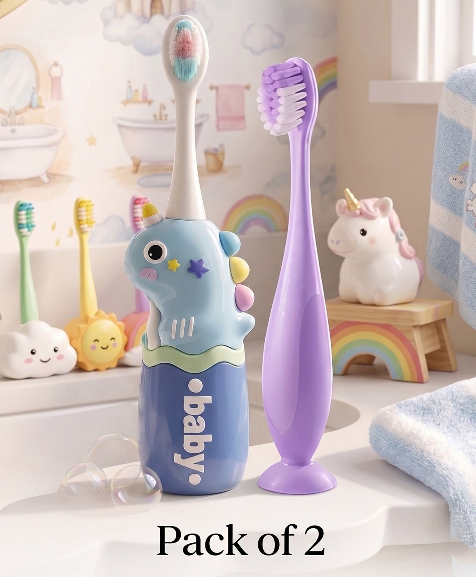 Ortis Kids Toothbrush with Soft Silicone Head - (Pack of 2) Blue & Purple-image-45