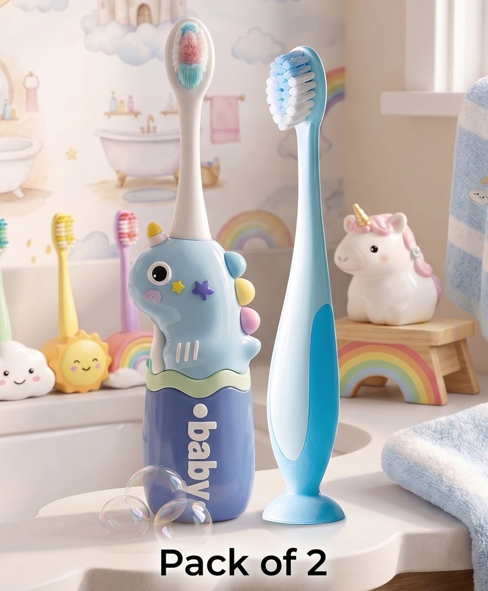 Ortis Kids Toothbrush with Soft Silicone Head - (Pack of 2) Blue-picture-10
