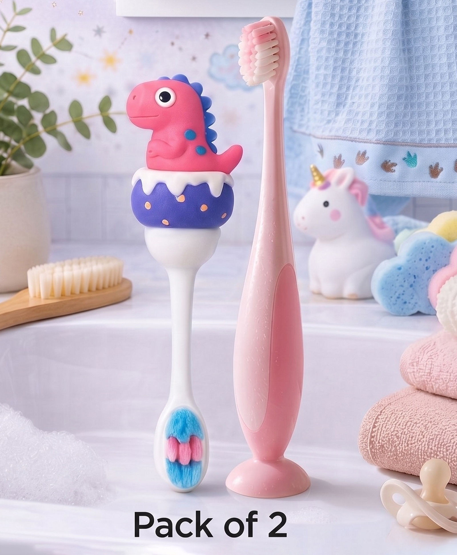 Ortis Kids Toothbrush with Soft Silicone Head - (Pack of 2) Pink-image-49