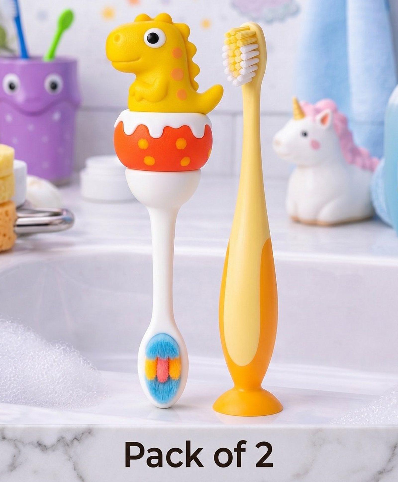Ortis Kids Toothbrush with Soft Silicone Head - (Pack of 2) Yellow-image-37