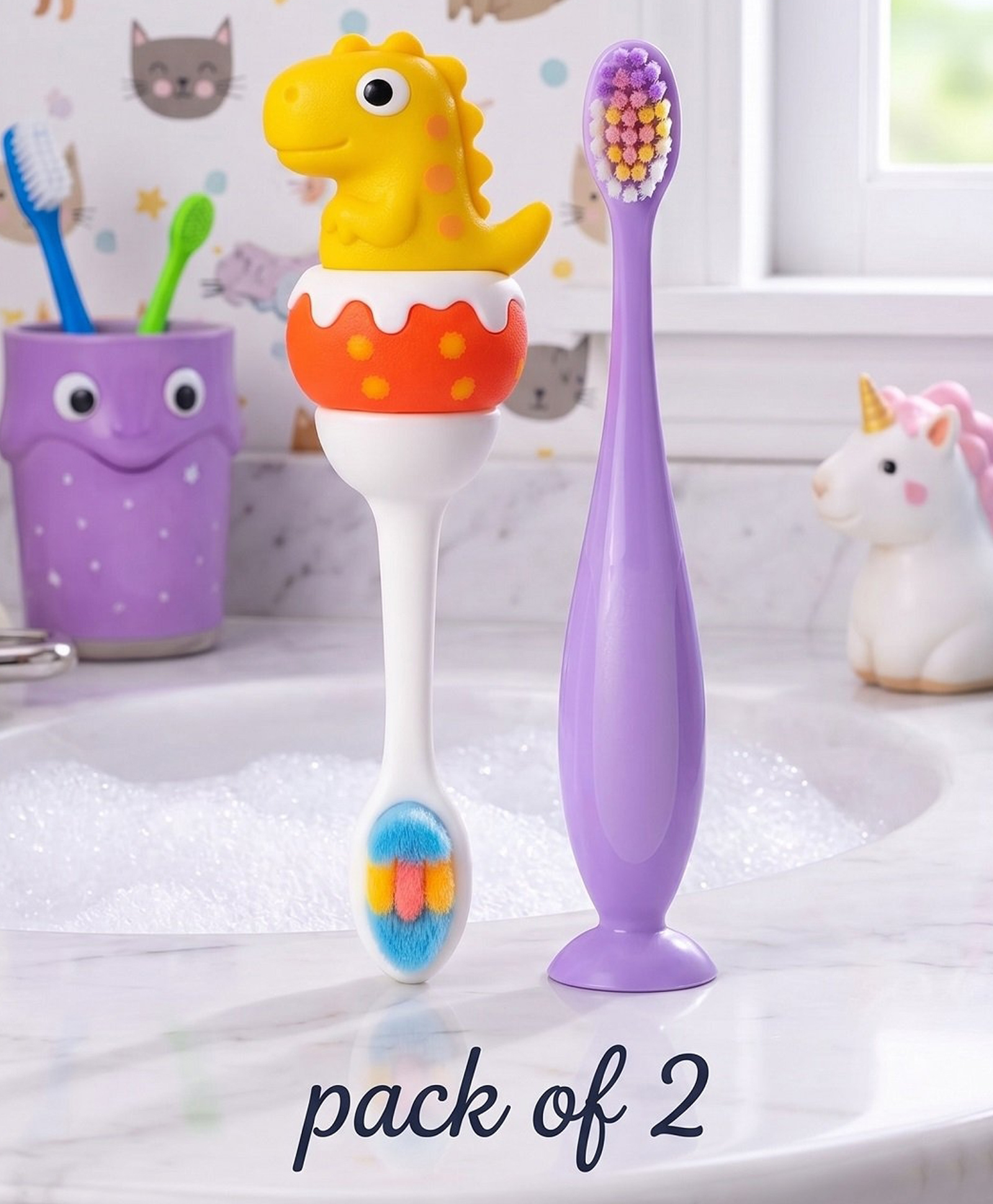 Ortis Kids Toothbrush with Soft Silicone Head - (Pack of 2) Yellow & Purple-image-36