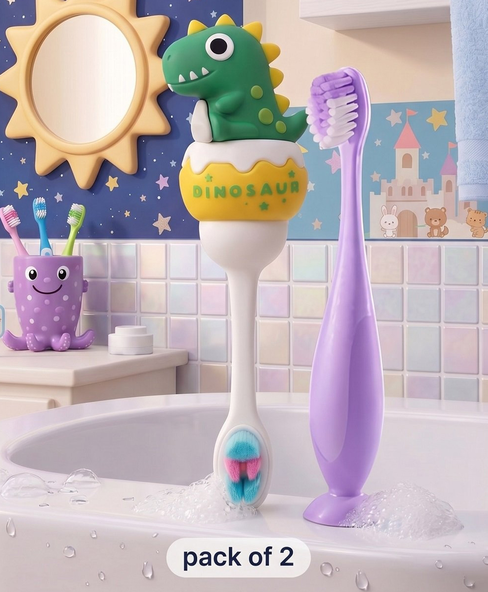Ortis Kids Toothbrush with Soft Silicone Head - (Pack of 2) Green & purple-image-32