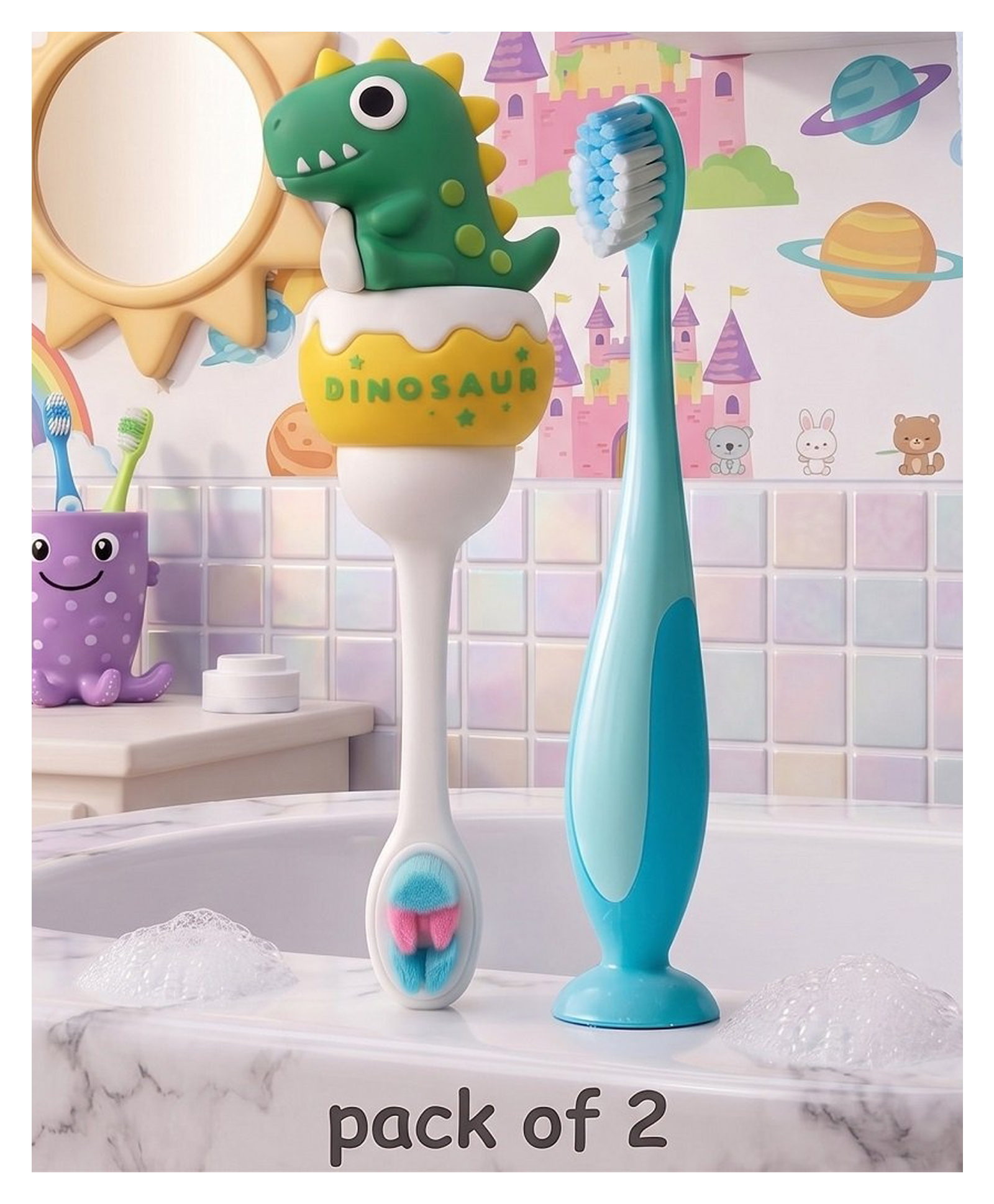 Ortis Kids Toothbrush with Soft Silicone Head - (Pack of 2) Green & Blue-picture-43