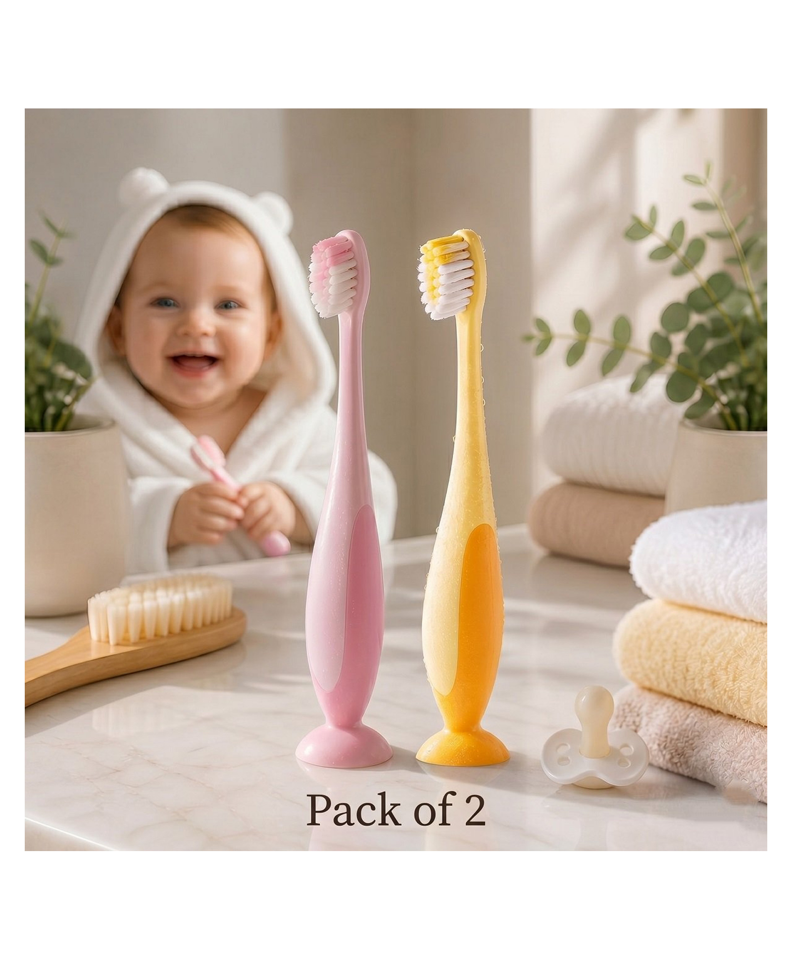 Ortis Kids Toothbrush with Soft Silicone Head - (Pack of 2) Pink & Yellow-picture-41
