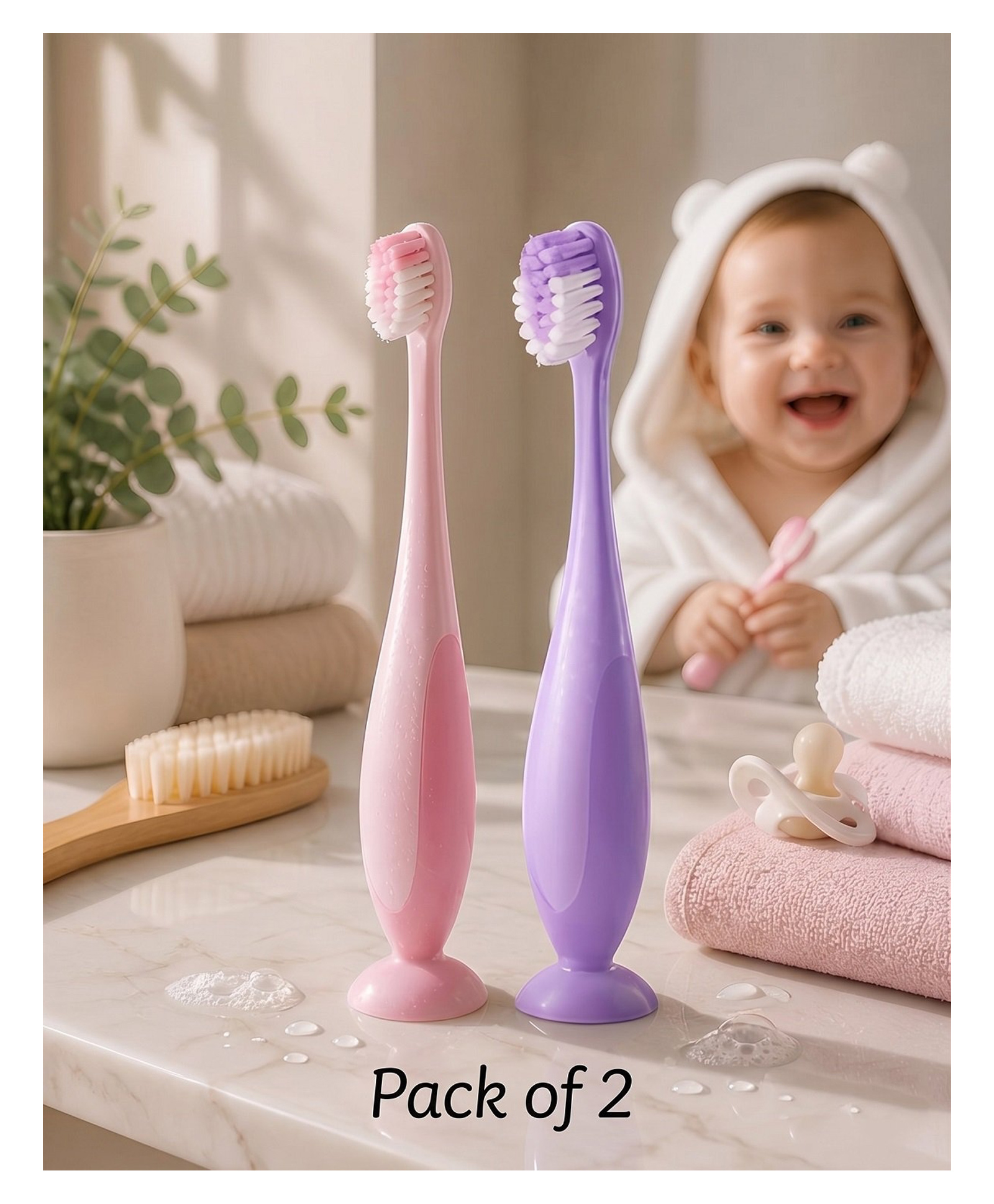 Ortis Kids Toothbrush with Soft Silicone Head - (Pack of 2) Pink & Purple-image-10