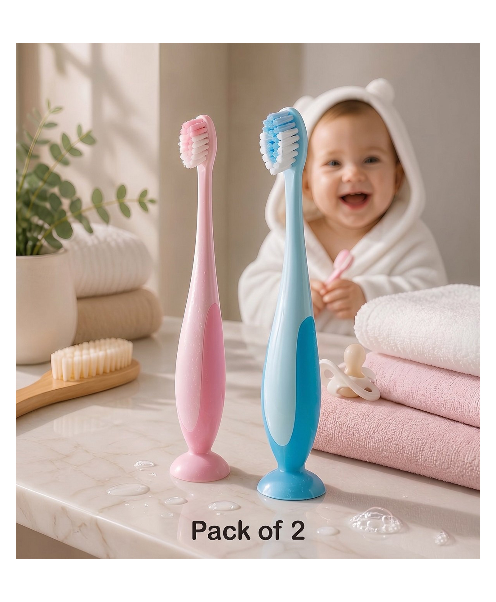 Ortis Kids Toothbrush with Soft Silicone Head - (Pack of 2) Pink & Blue-image-29