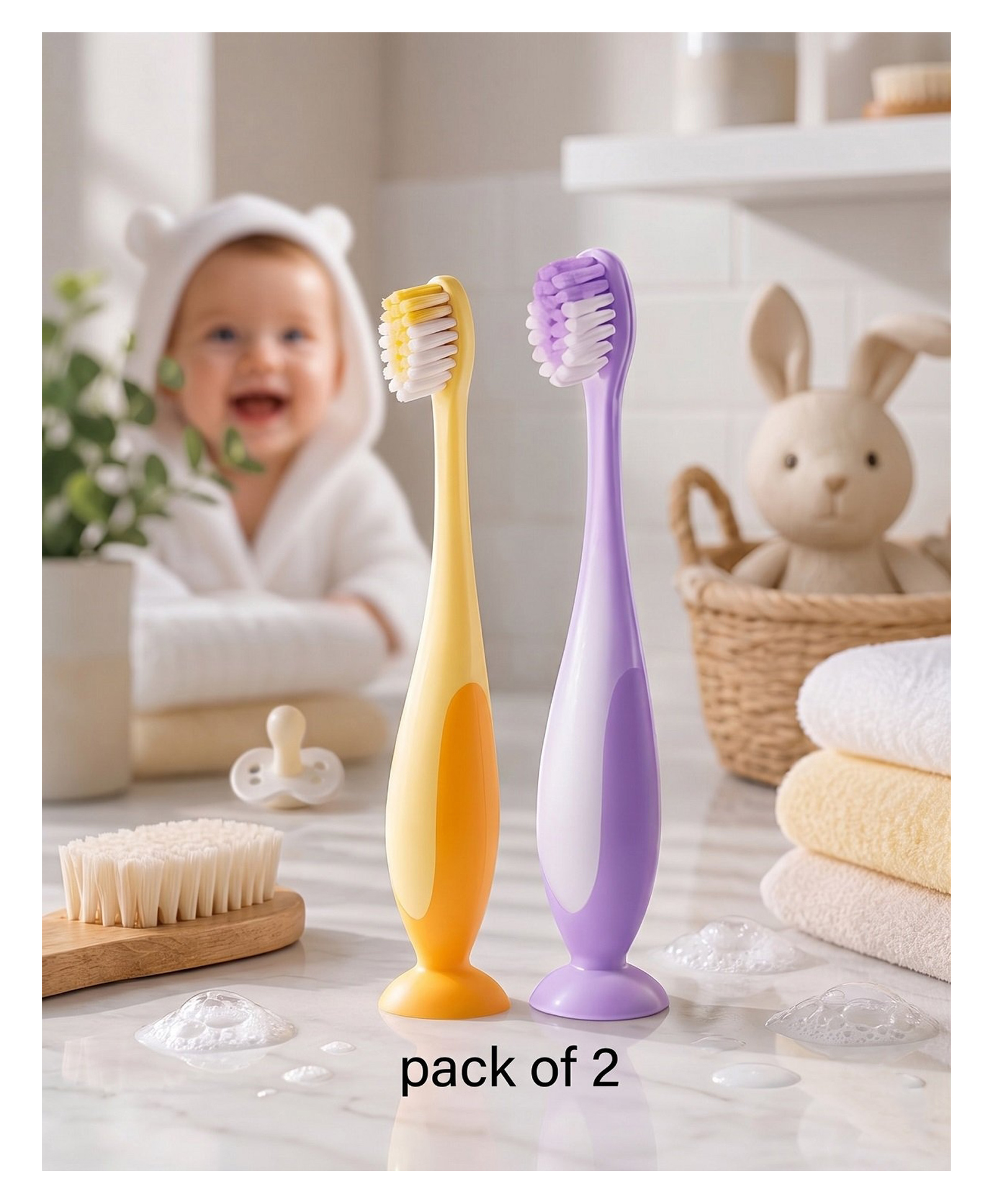 Ortis Kids Toothbrush with Soft Silicone Head - (Pack of 2) Yellow & Purple-image-30