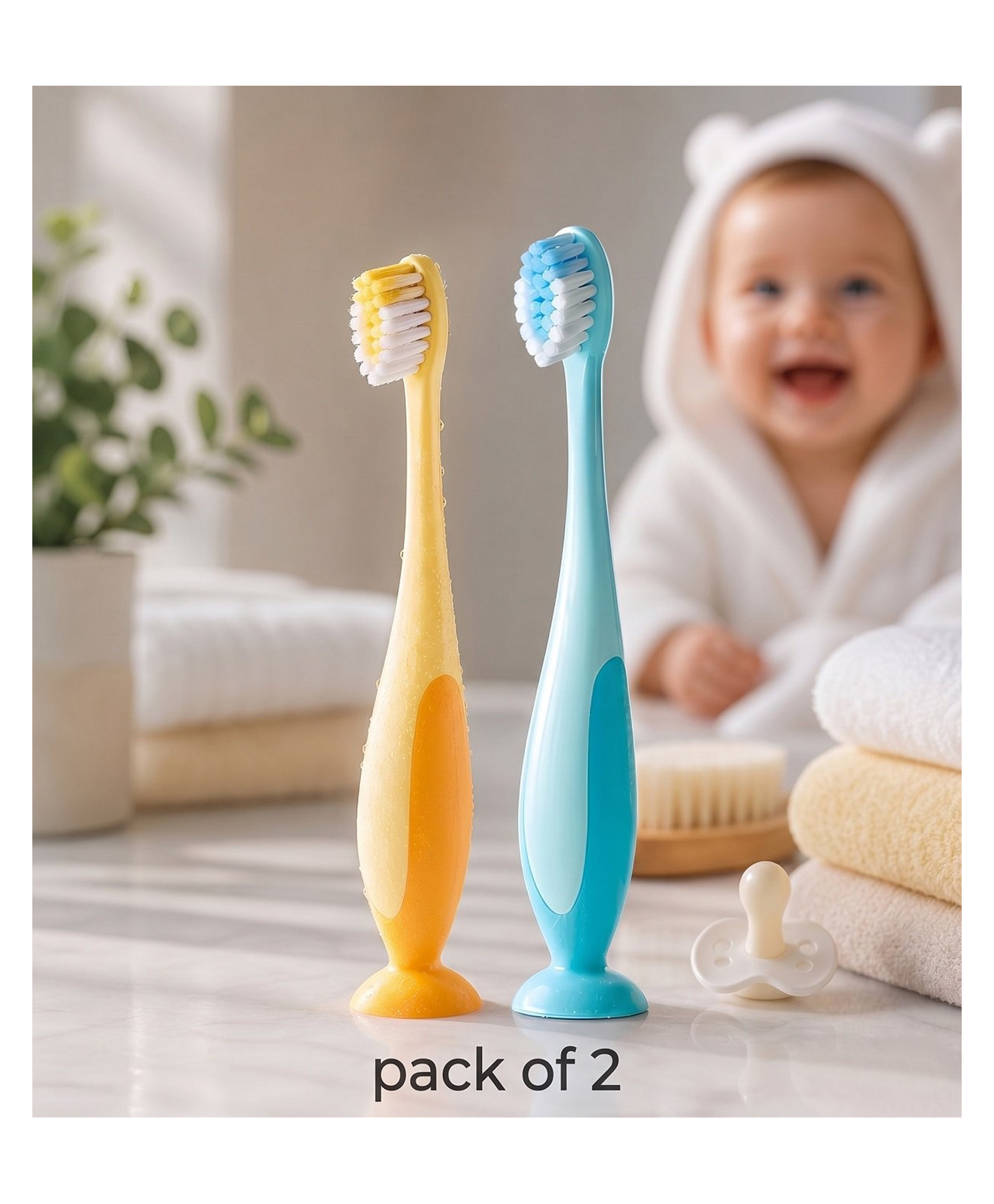 Ortis Kids Toothbrush with Soft Silicone Head - (Pack of 2) Yellow & Blue-image-31