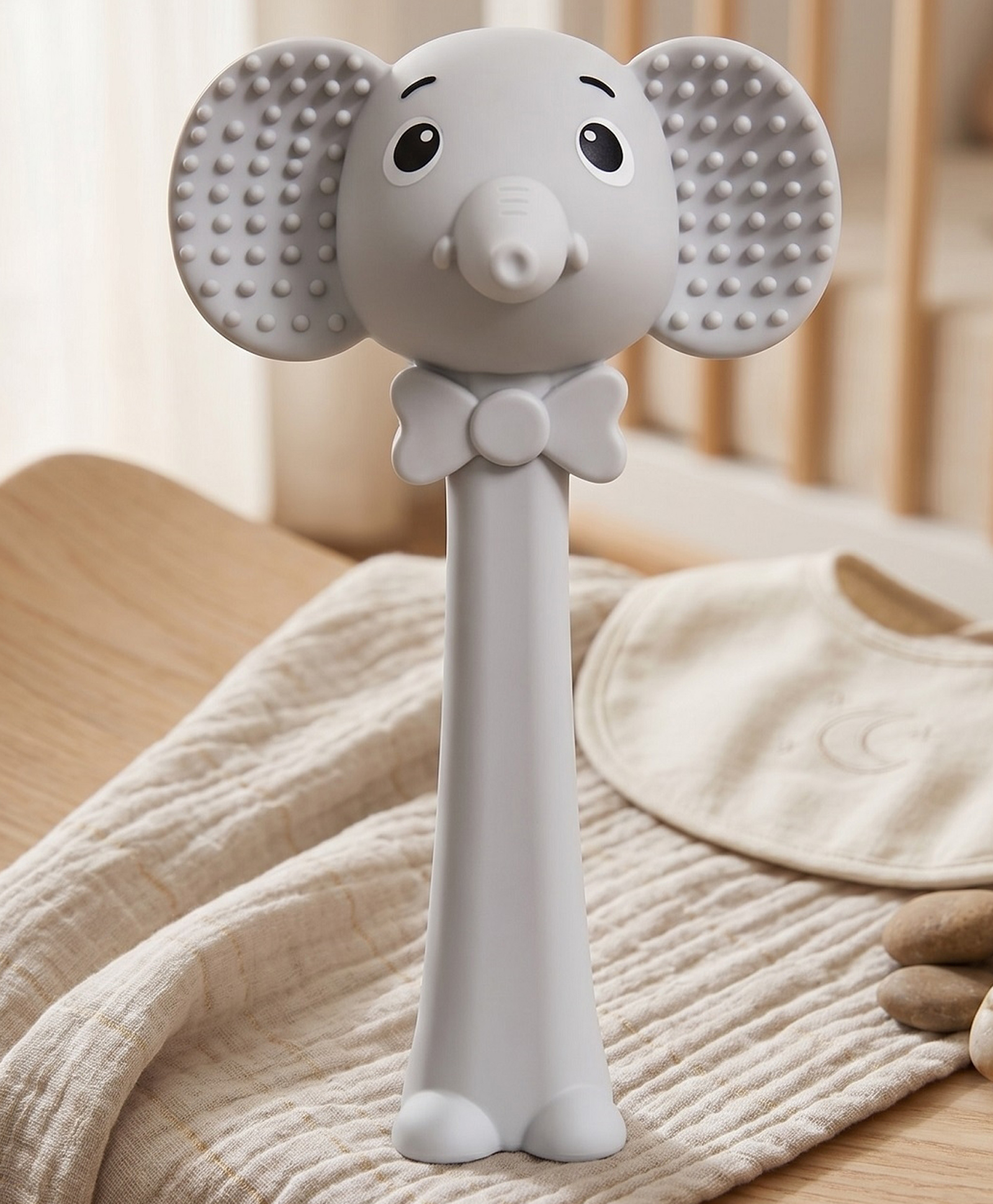 Ortis Elephant Silicone Baby Teether with Textured Ears Soft Chew Toy Teether (Grey)-image-34