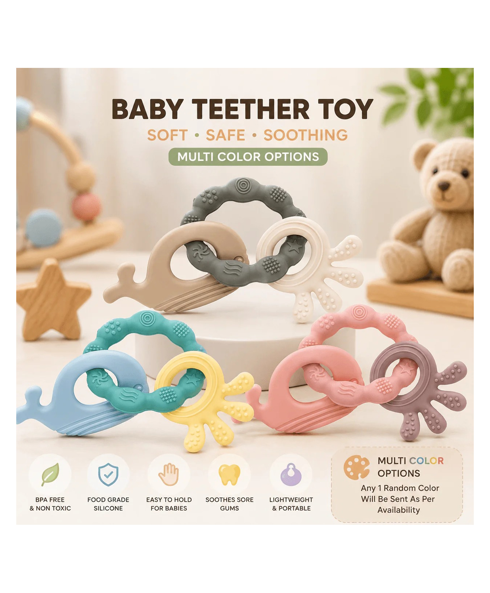 Ortis Silicone Teether For Baby - Multi color-picture-43